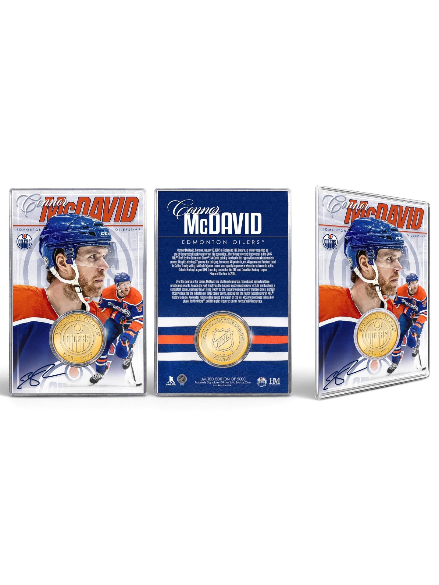 Connor McDavid Edmonton Oilers Acrylic Bronze Coin Card