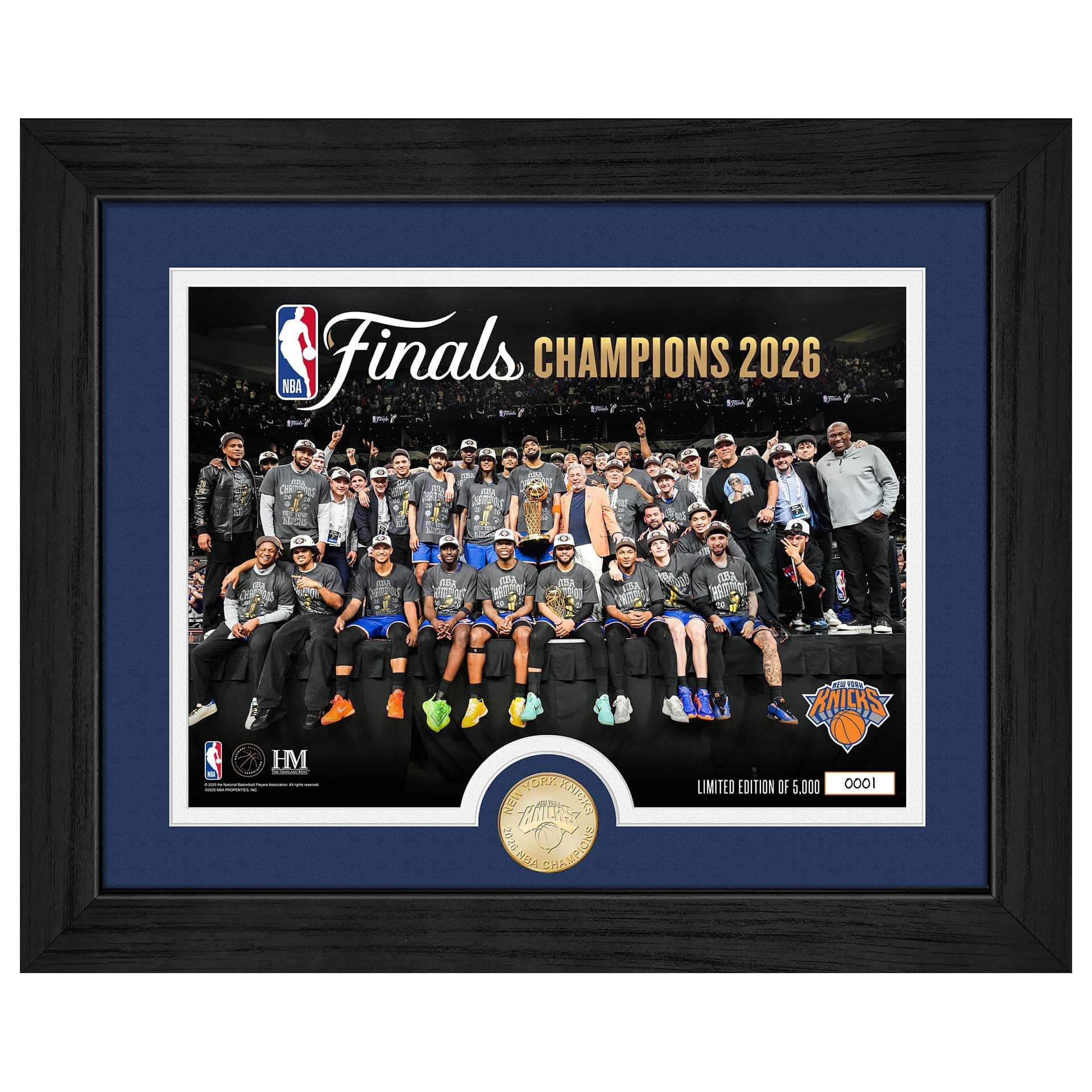 New York Knicks 2026 NBA Champions Celebration Bronze Coin Framed Photo