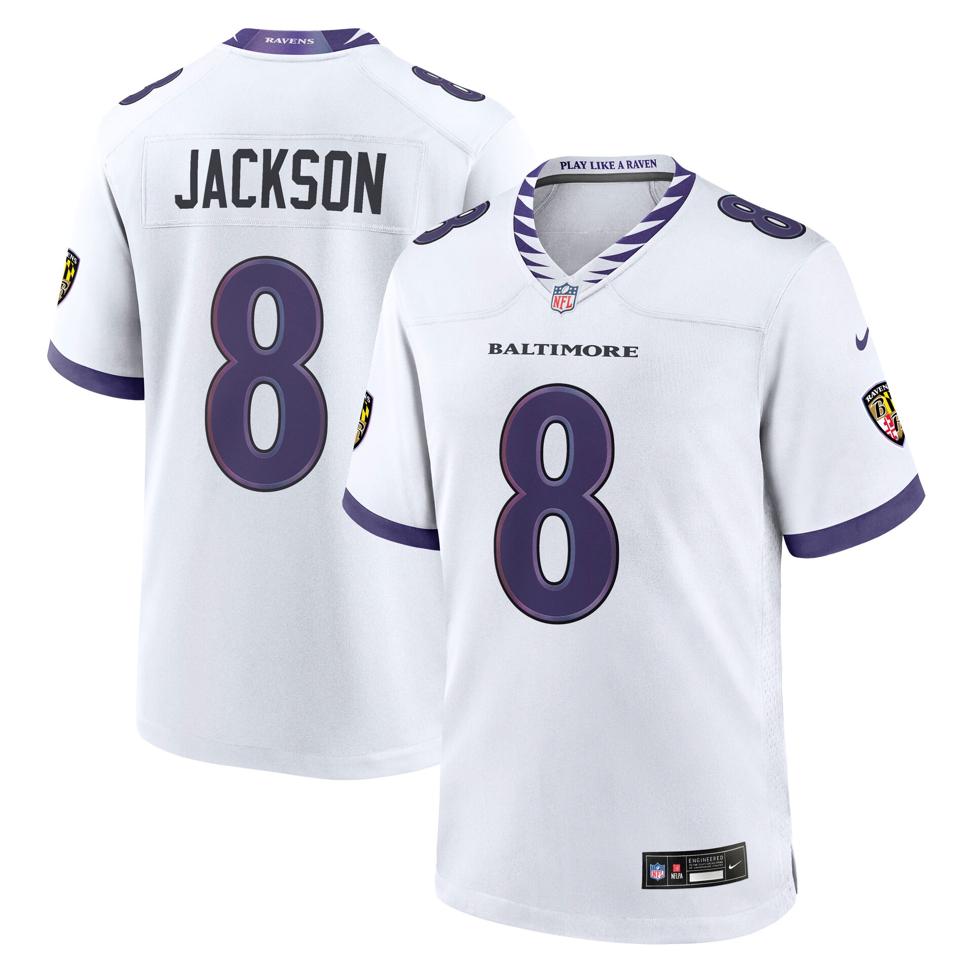Nike Lamar Jackson #8 Baltimore Ravens 2026 Game NFL Jersey Road White Nike Lamar Jackson #8 Baltimore Ravens 2026 Game NFL Jersey Road White