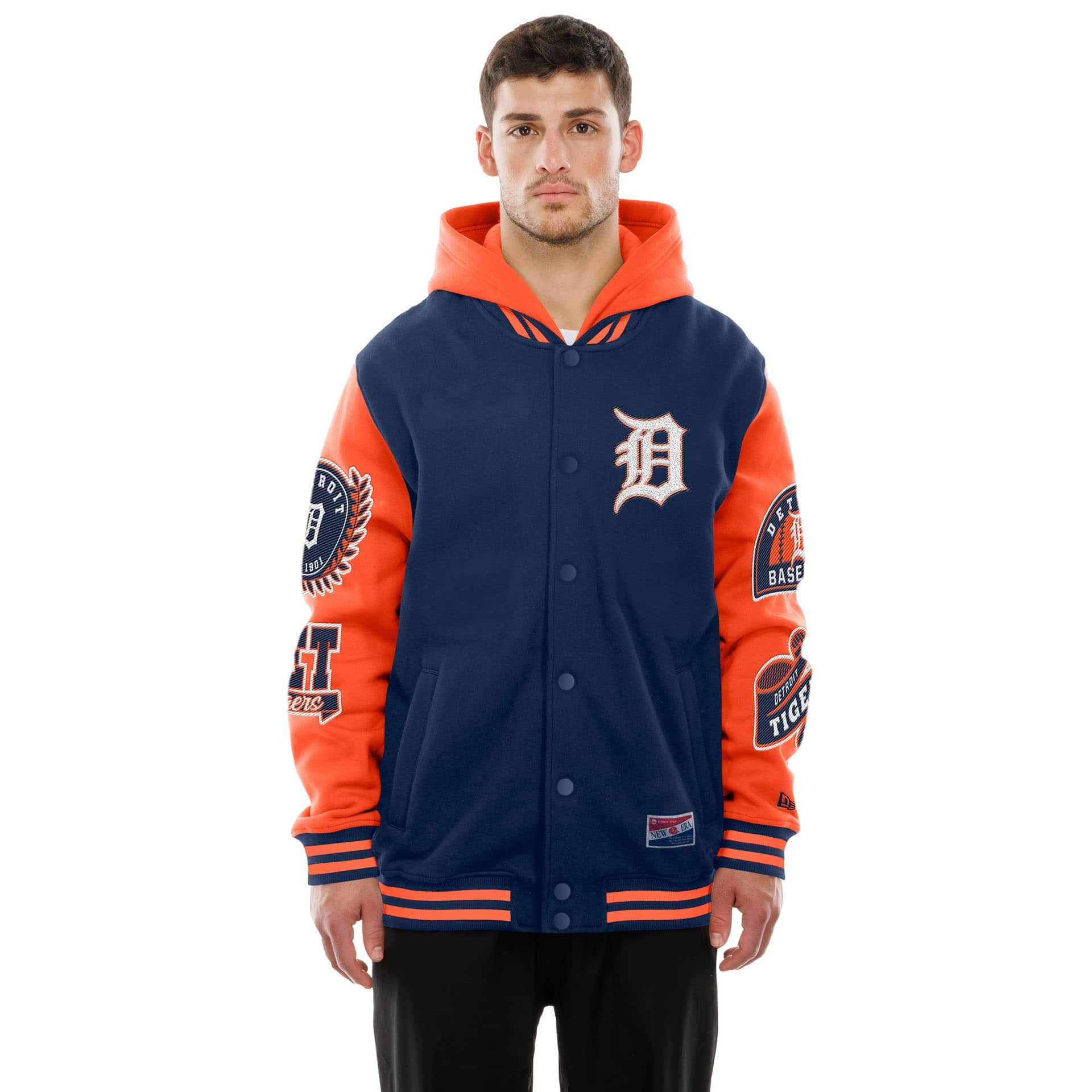 Detroit Tigers Full Snap Patch Jacket Navy/Orange