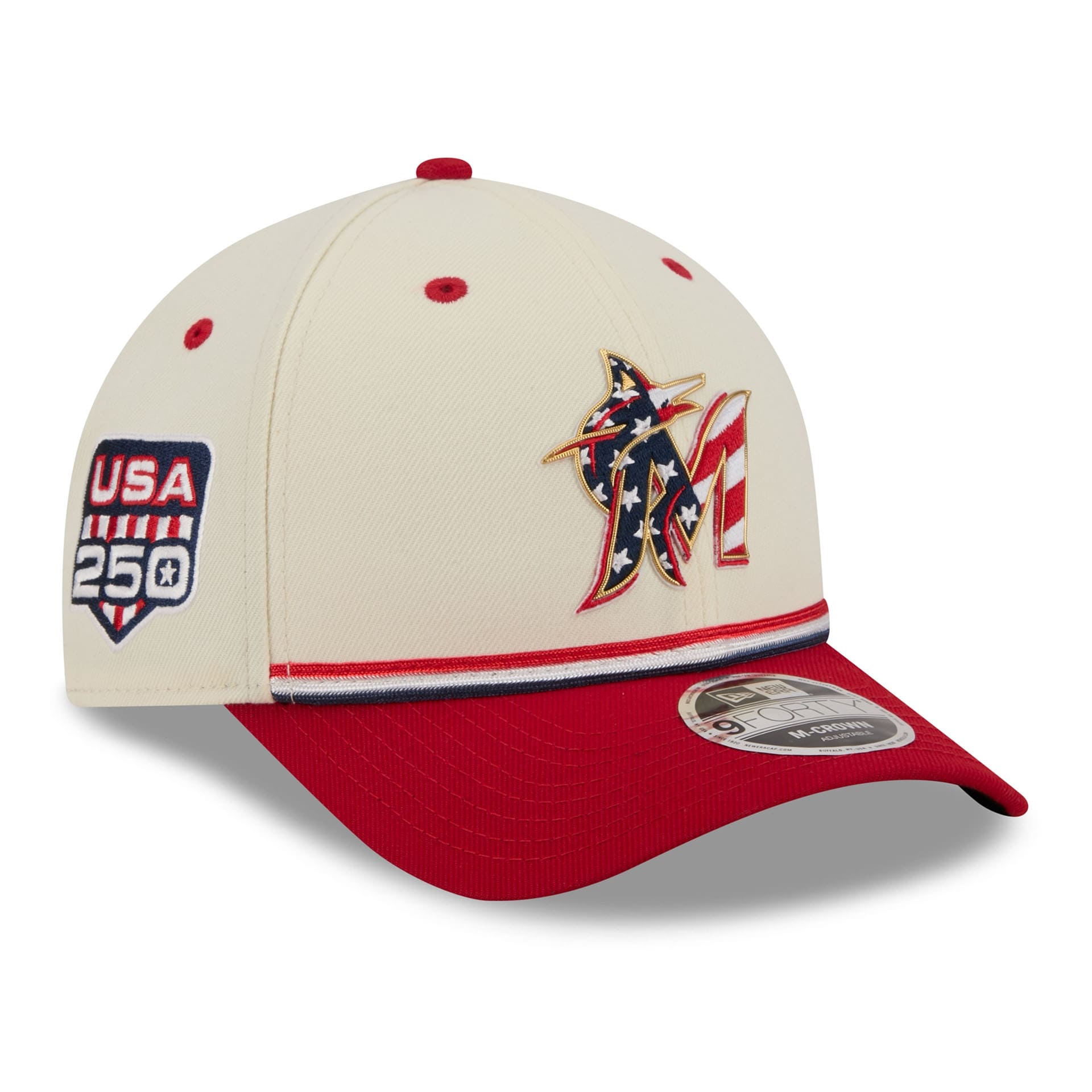 Miami Marlins 2026 4th of July USA 250 9FORTY Snapback MLB Cap