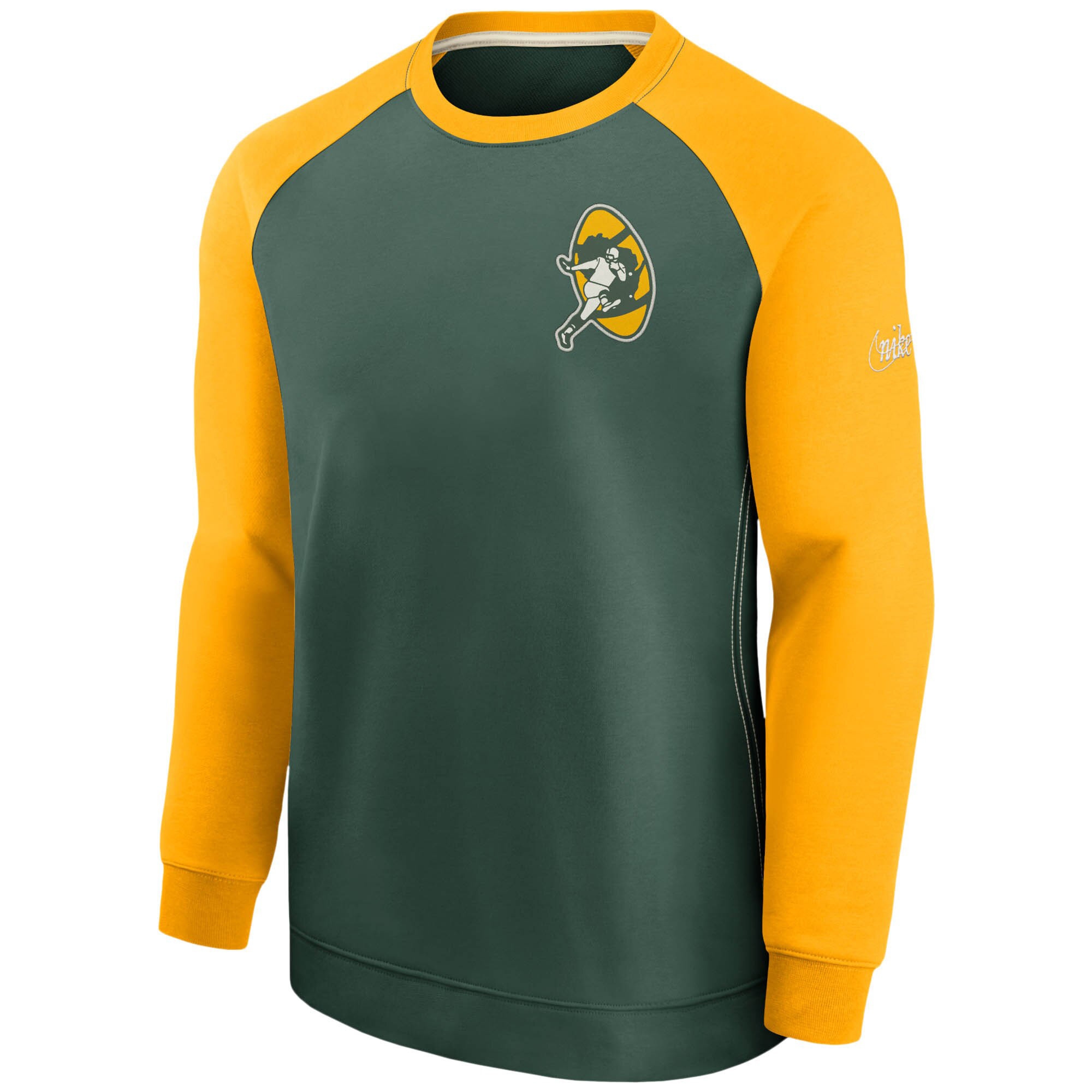 Green Bay Packers Raglan NFL Throwback Nike Crewneck Pullover