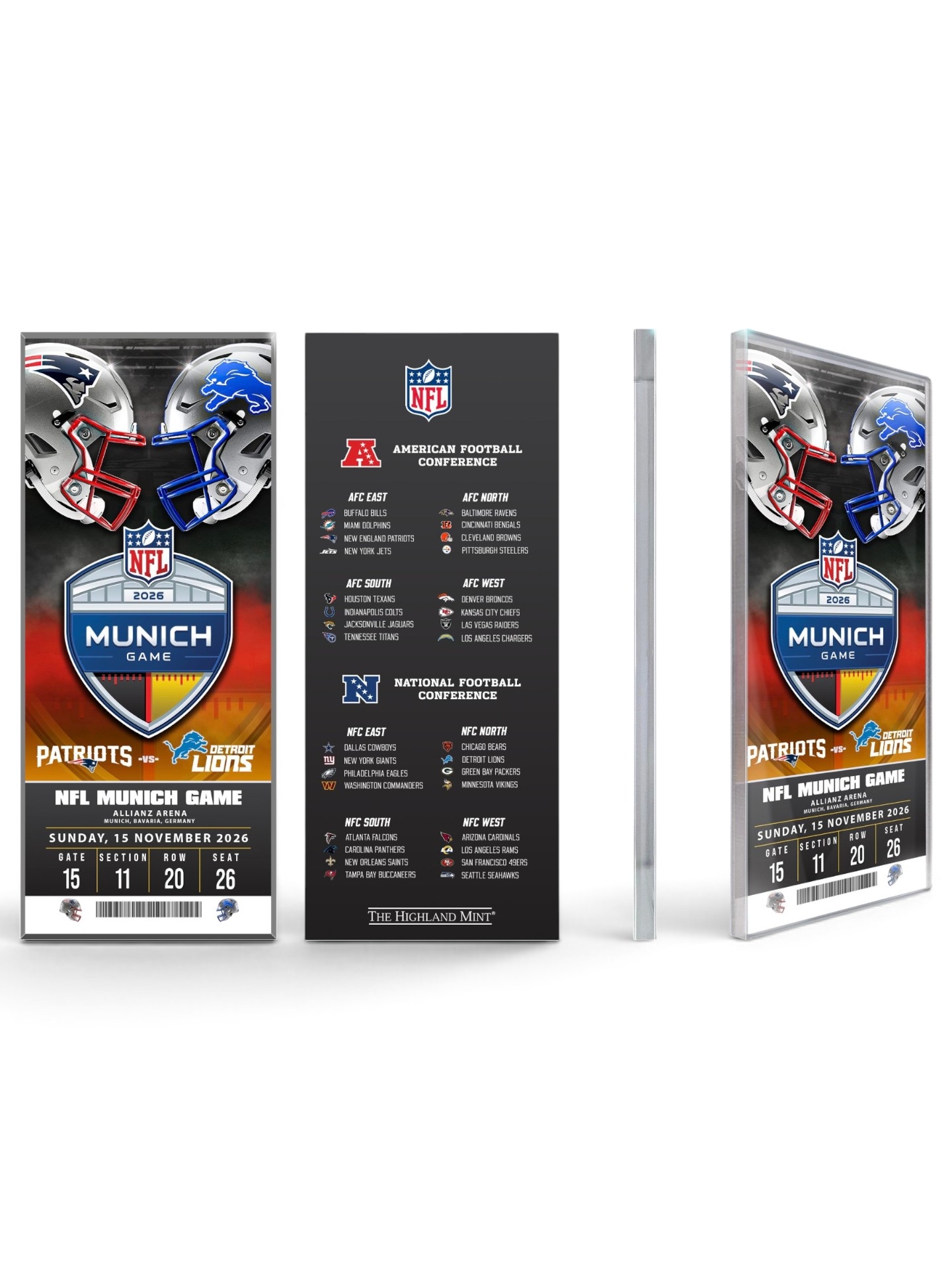 2026 NFL Munich Game Patriots vs Lions Acrylic Ticket