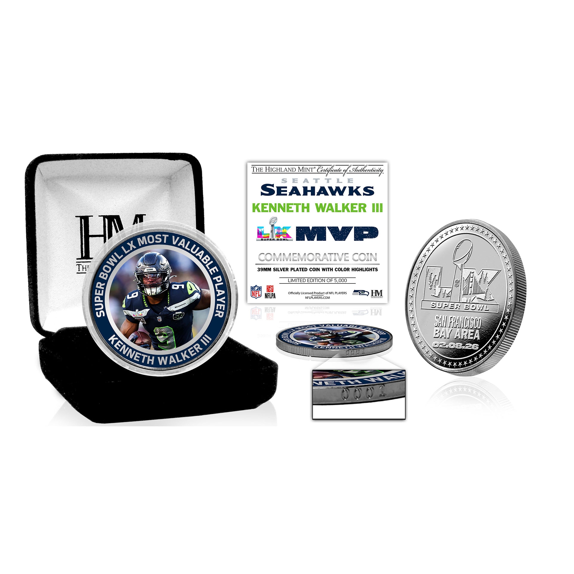 Kenneth Walker III Super Bowl LX MVP Silver Gedenkmünze