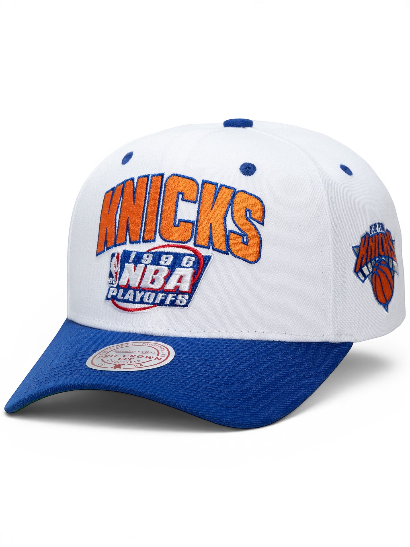 New York Knicks 1996 NBA Playoffs Pro Crown Snapback Cap White/Blue