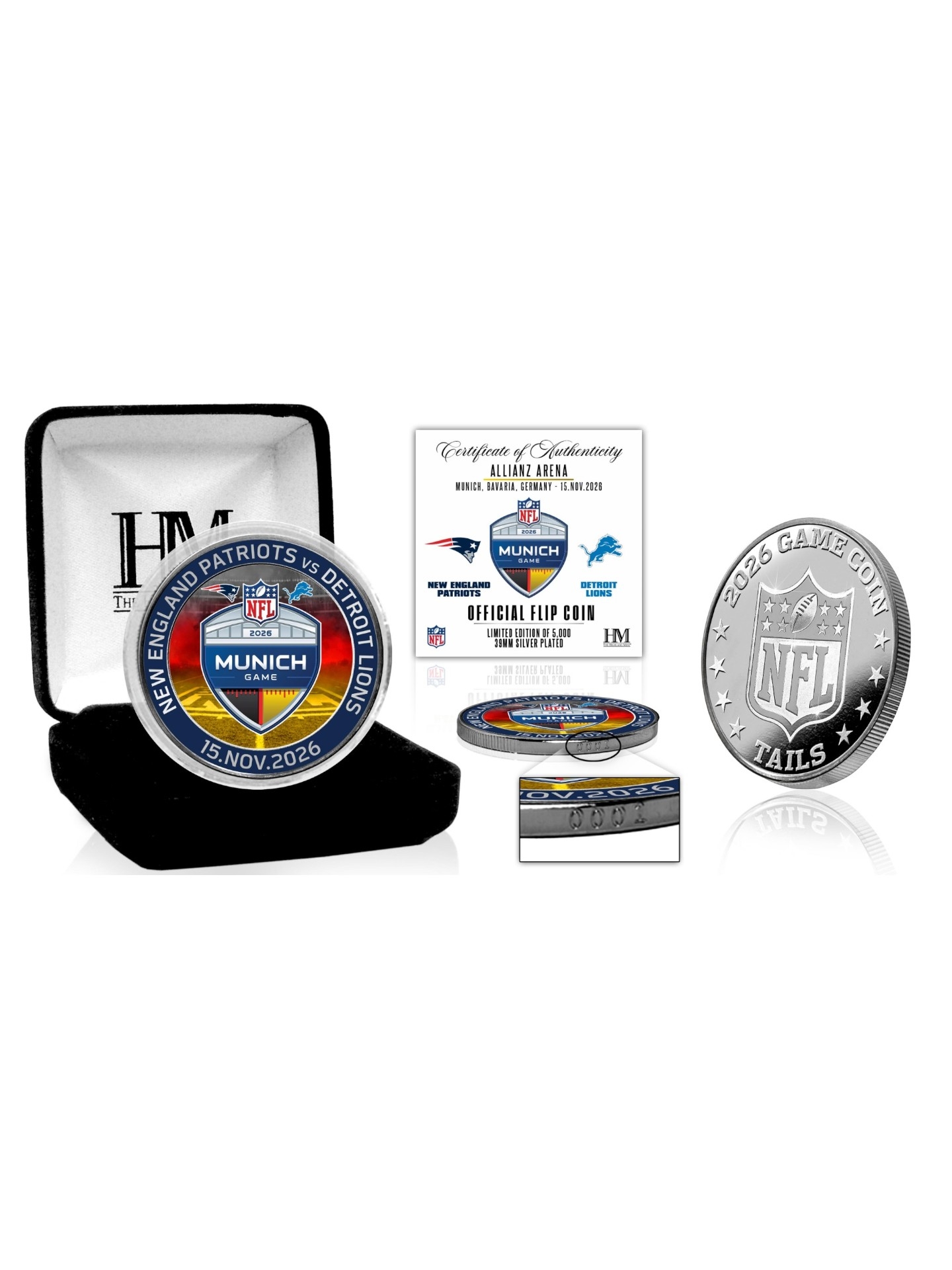 2026 NFL Munich Game Patriots vs Lions Game Flip Coin