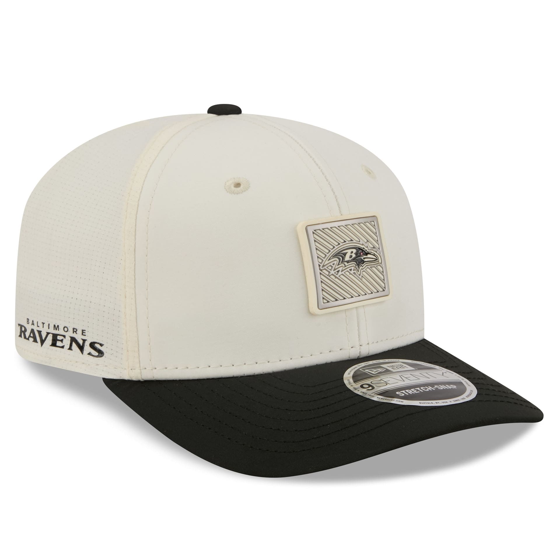 Baltimore Ravens 2026 NFL Training Camp 9SEVENTY Stretch-Snap Cap Cream/Schwarz