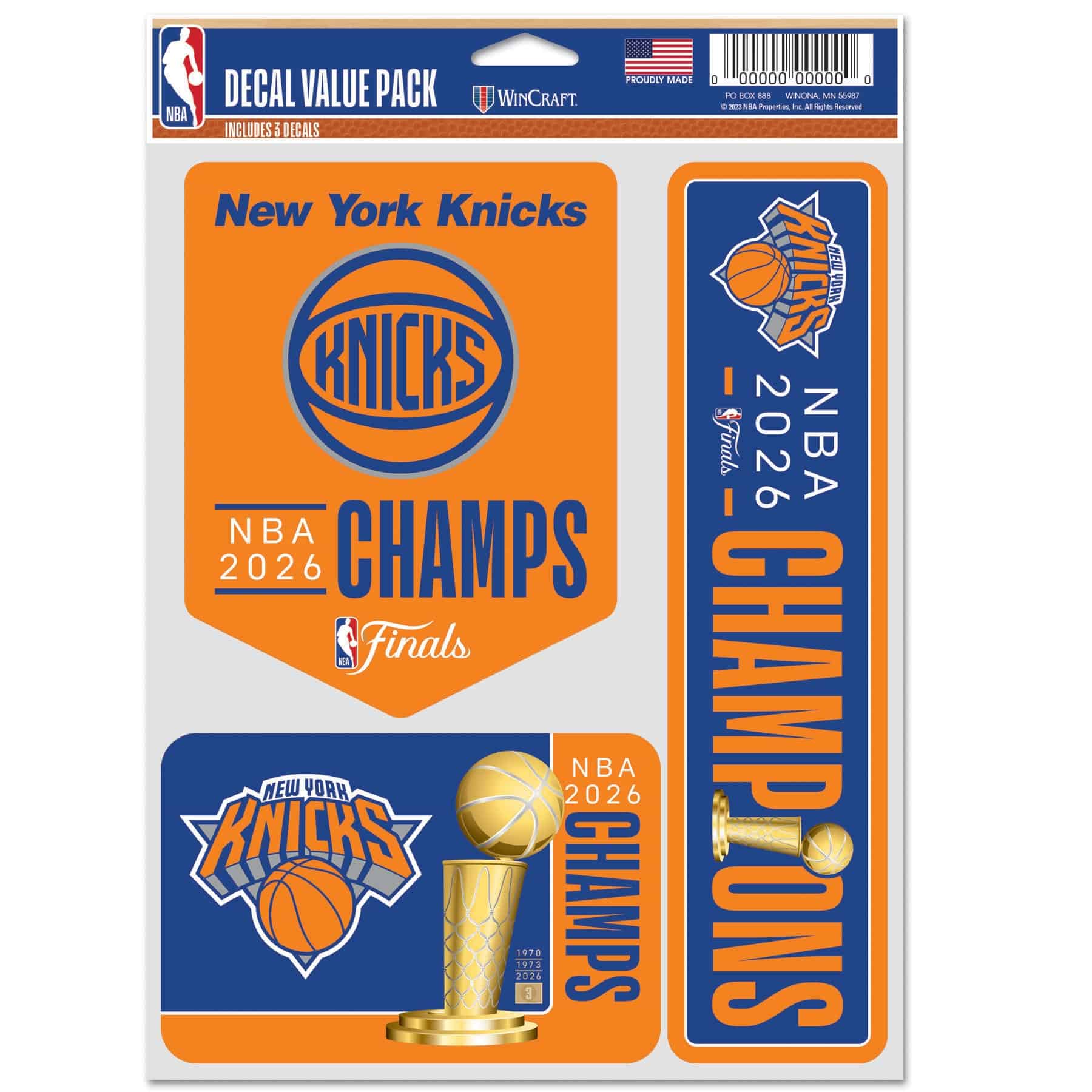 New York Knicks 2026 NBA Champions Decals Set (3 Pcs.)
