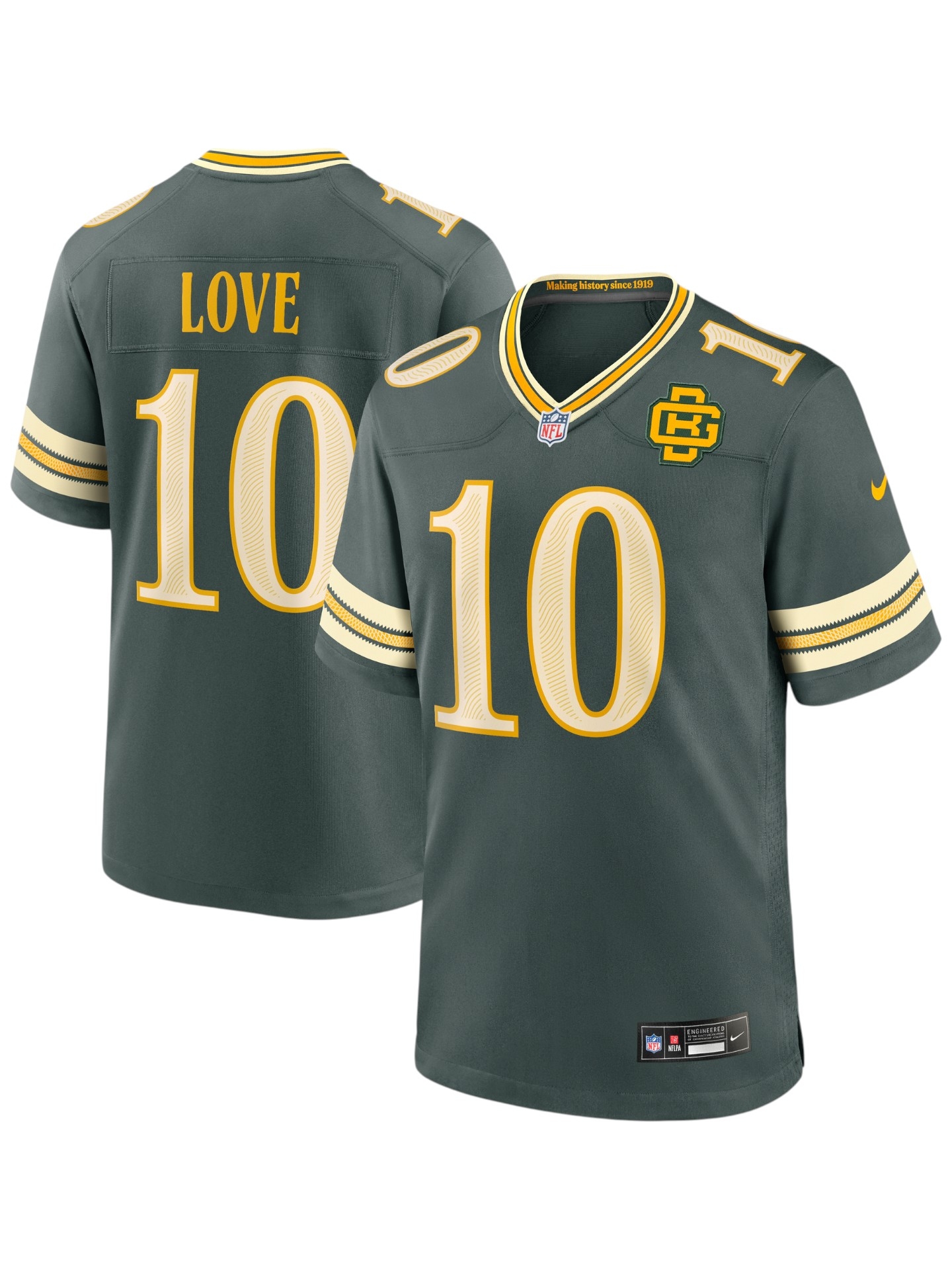 Jordan Love #10 Green Bay Packers 2026 Rivalries Game NFL Trikot Grün