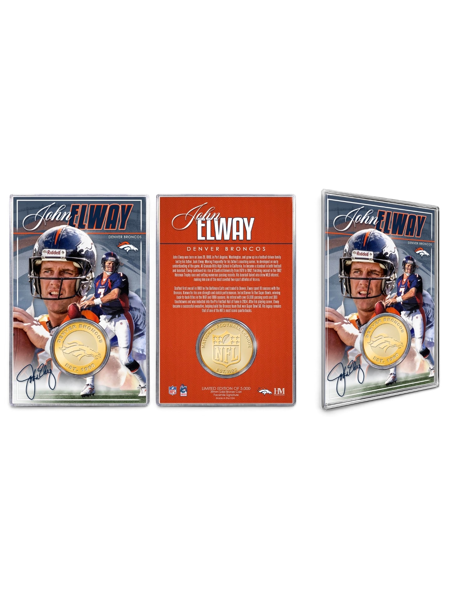 John Elway Denver Broncos Acrylic Bronze NFL Coin Card