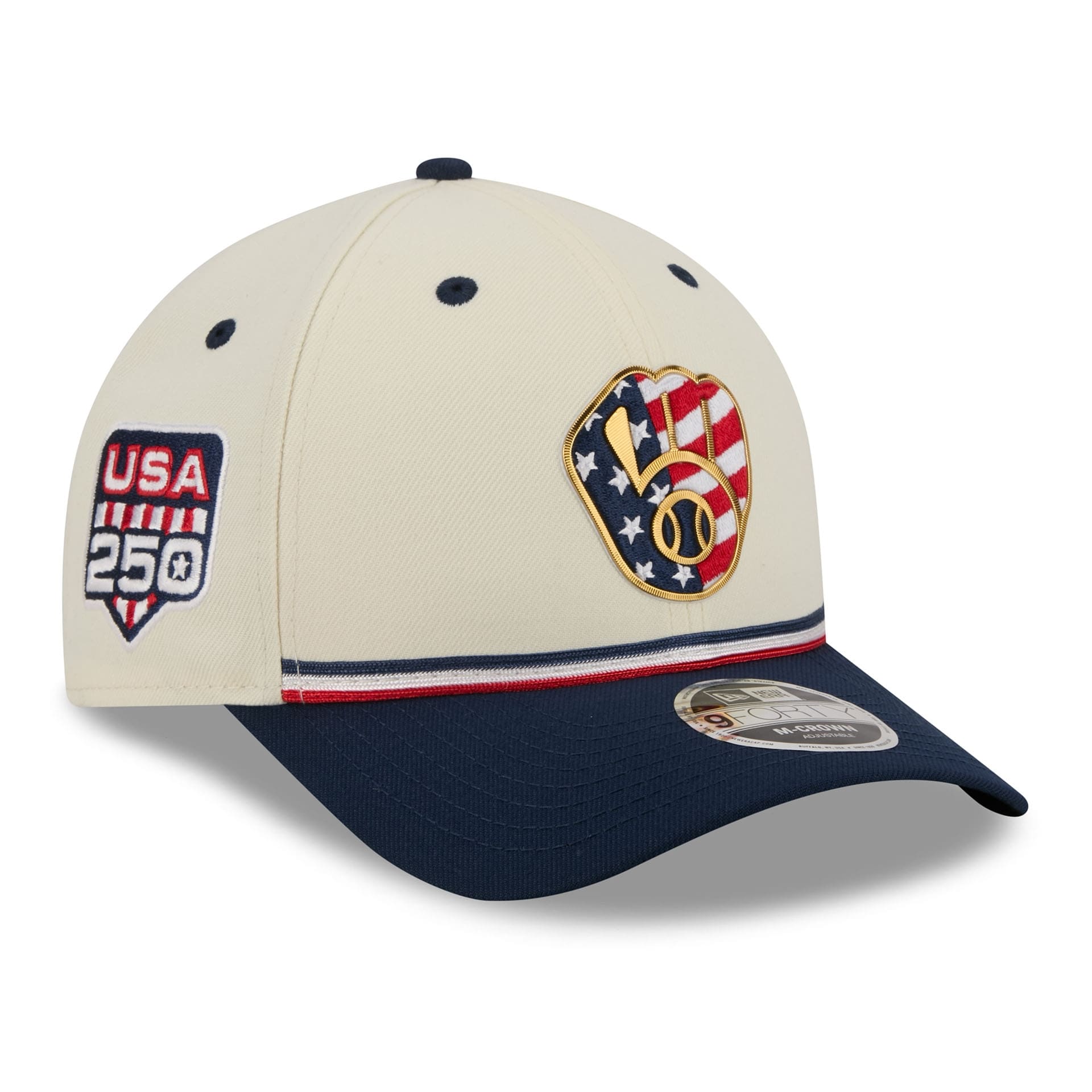 Milwaukee Brewers 2026 4th of July USA 250 9FORTY Snapback MLB Cap