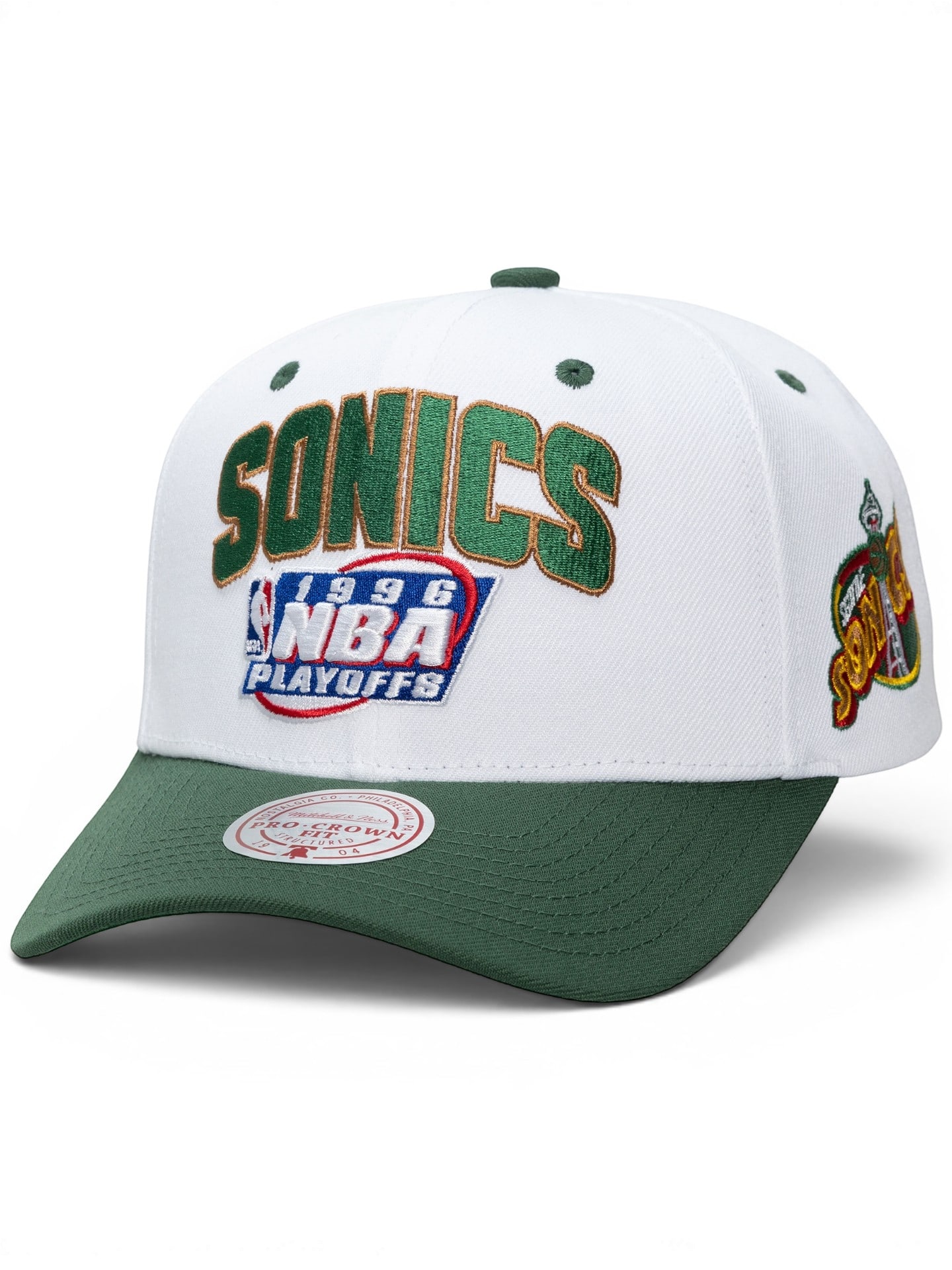 Seattle SuperSonics 1996 NBA Playoffs Pro Crown Snapback Cap White/Green