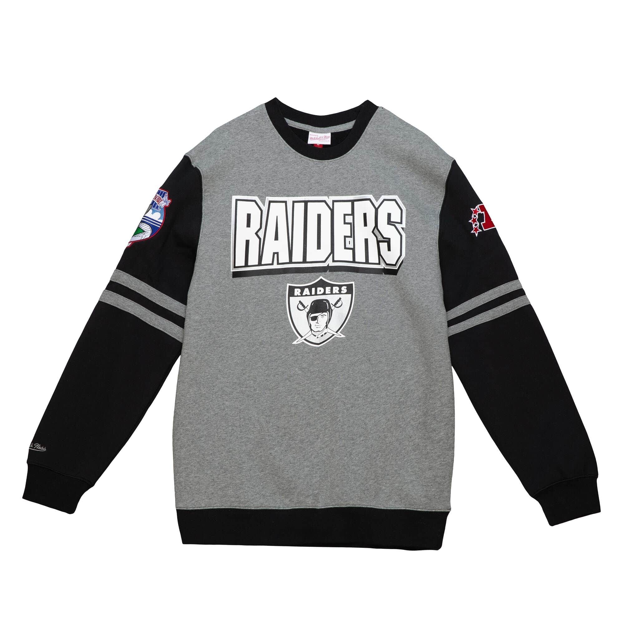 Oakland Raiders All Over 2.0 Mitchell & Ness NFL Crew Fleece Pullover
