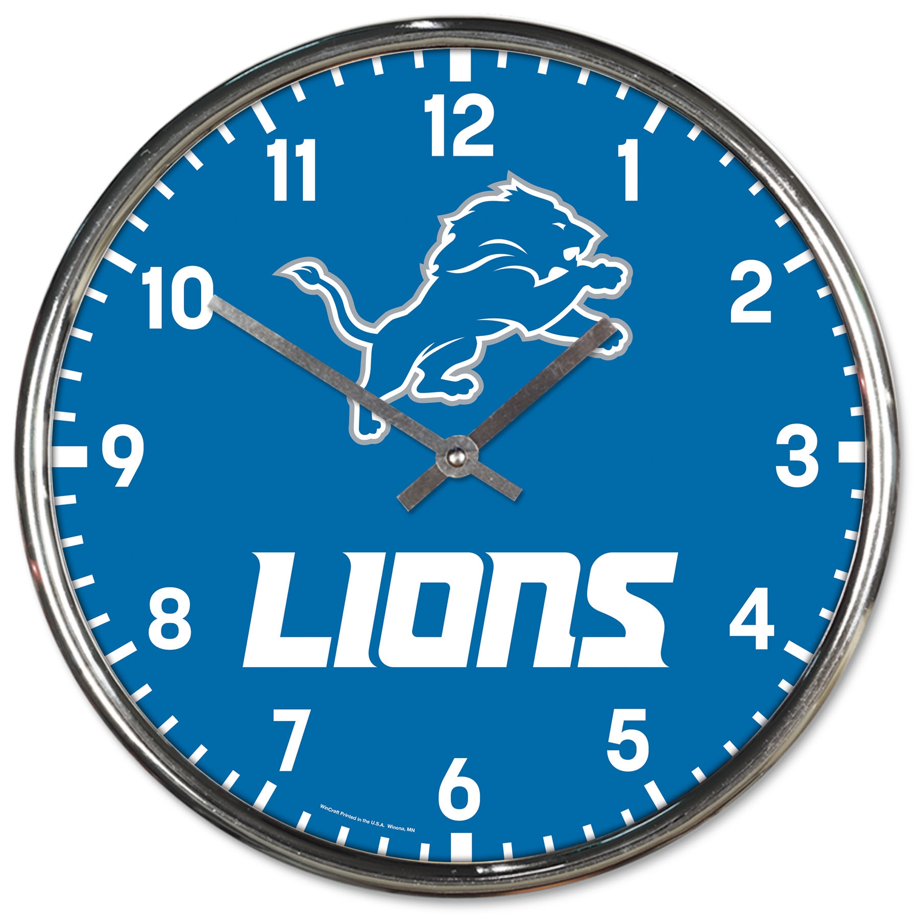 Detroit Lions Chrome NFL Team Design Wanduhr