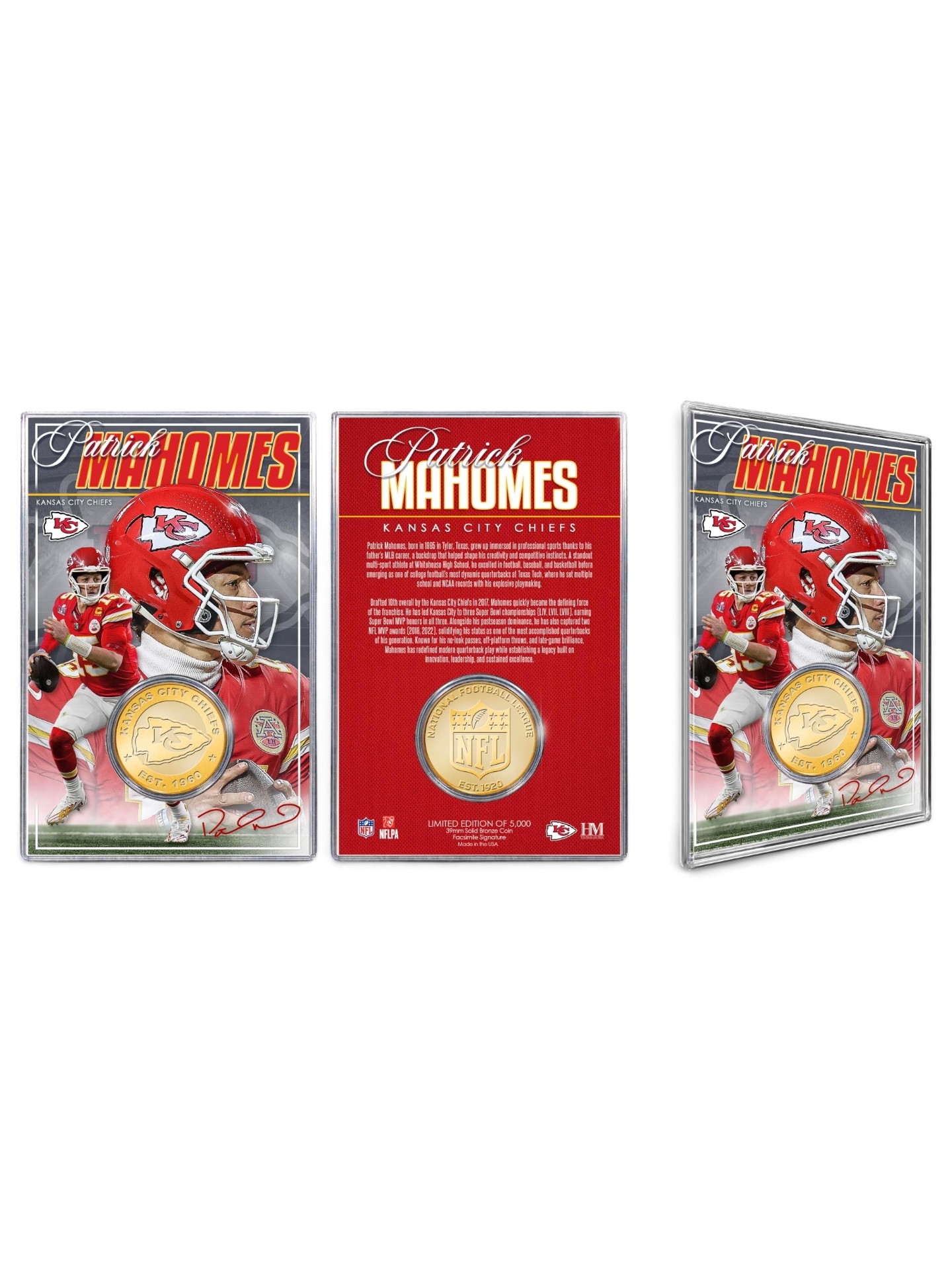 Patrick Mahomes Kansas City Chiefs Acrylic Bronze NFL Coin Card