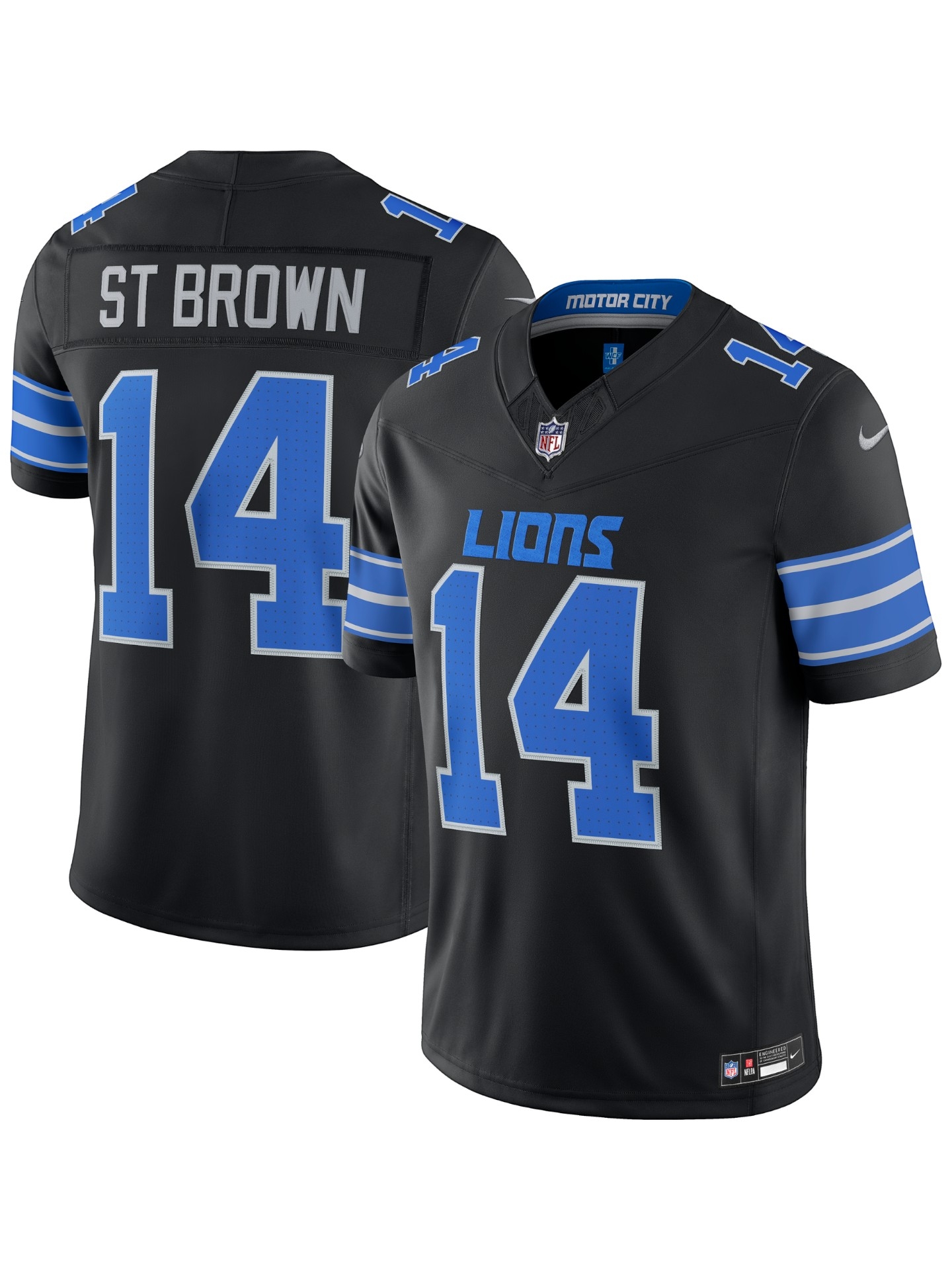 Amon-Ra St. Brown #14 Detroit Lions Stitched Limited NFL Trikot Schwarz