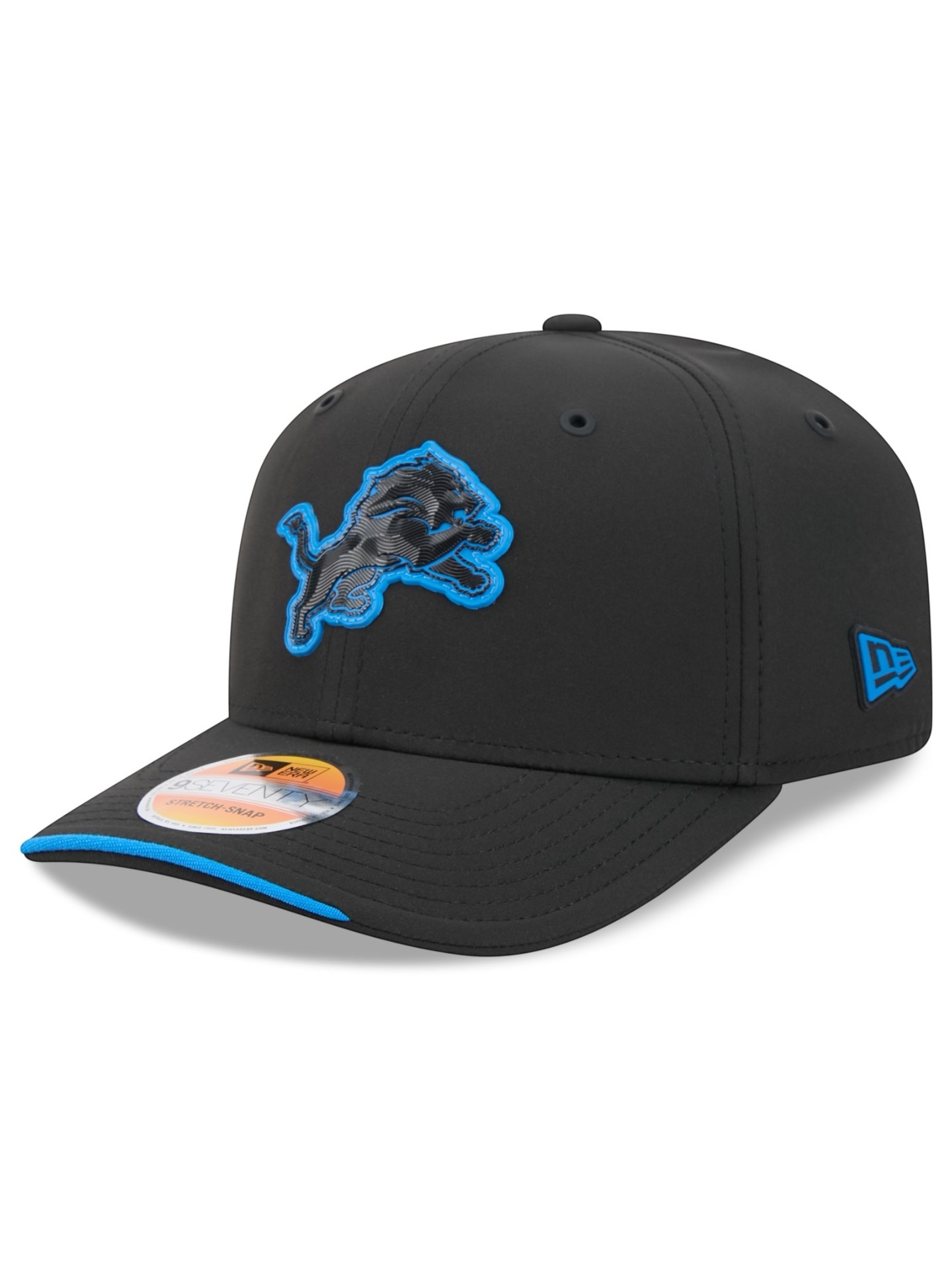 Detroit Lions 2026 NFL Sideline 9SEVENTY Stretch-Snap Cap Schwarz