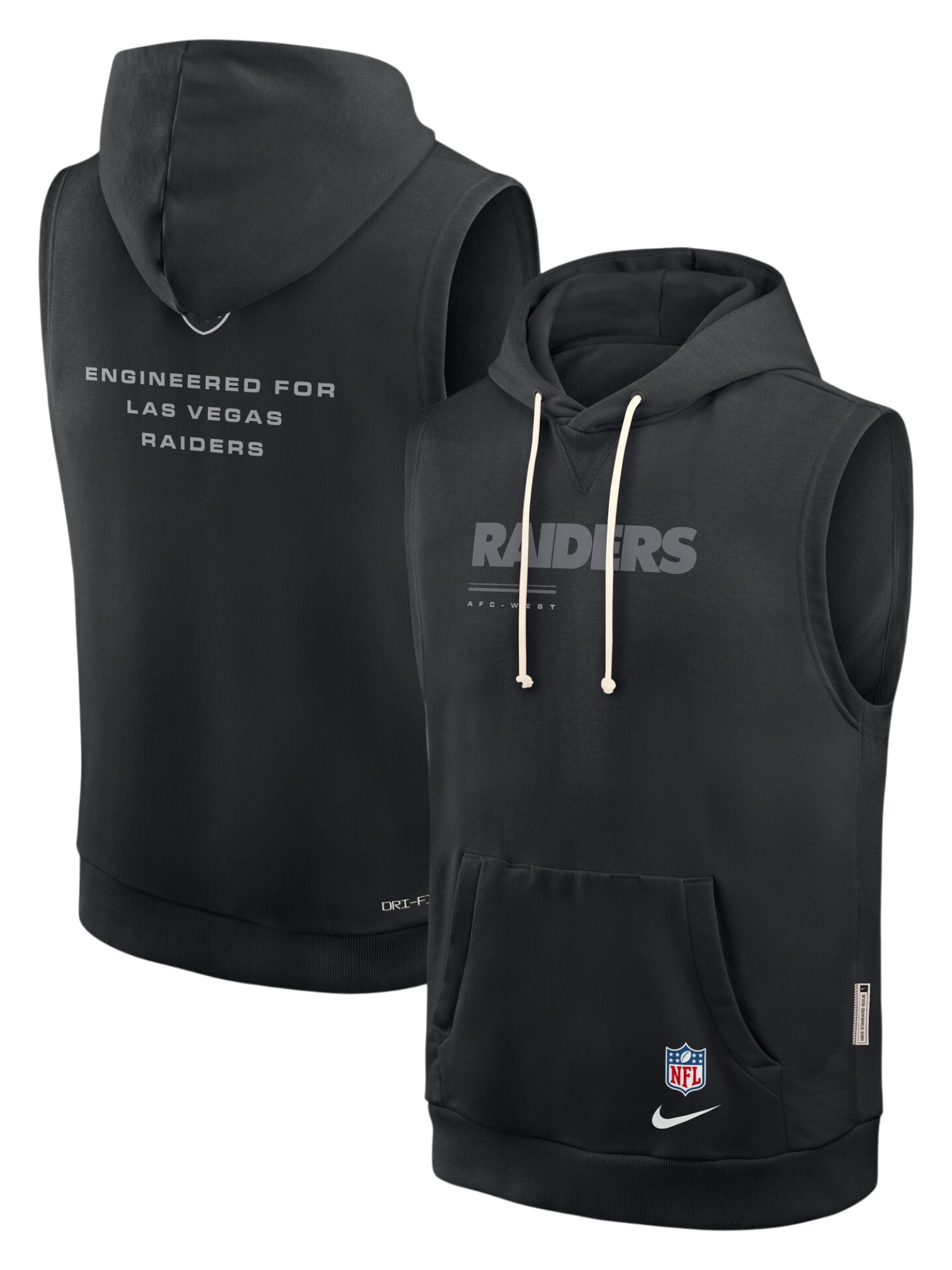 Las Vegas Raiders 2026 NFL Sideline Standard Issue Sleeveless Hoodie Schwarz