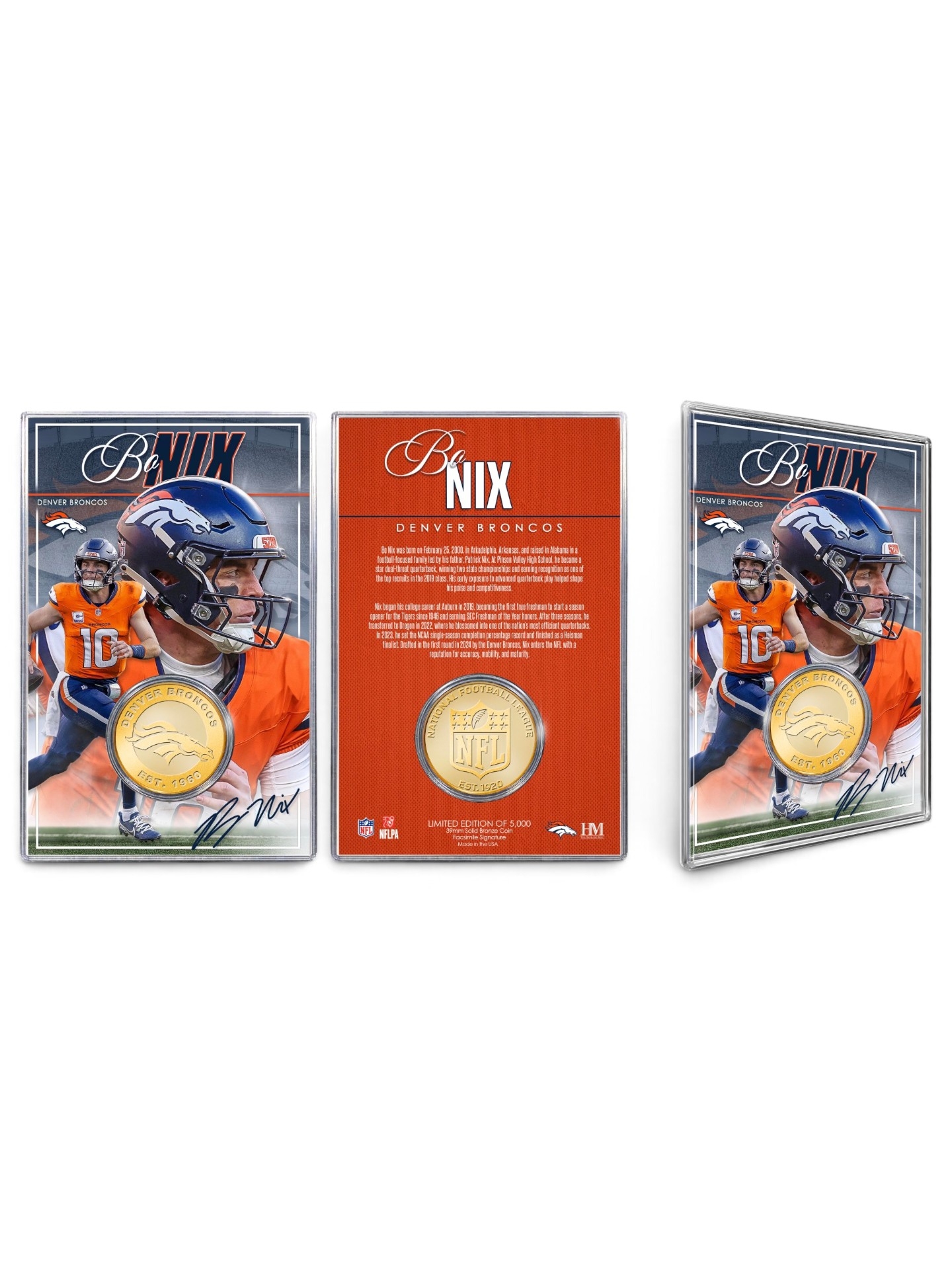 Bo Nix Denver Broncos Acrylic Bronze NFL Coin Card