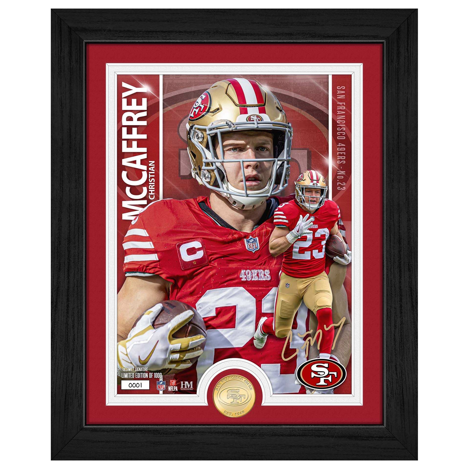 Christian McCaffrey San Francisco 49ers Artist Proof Bronze Coin NFL Photo Frame