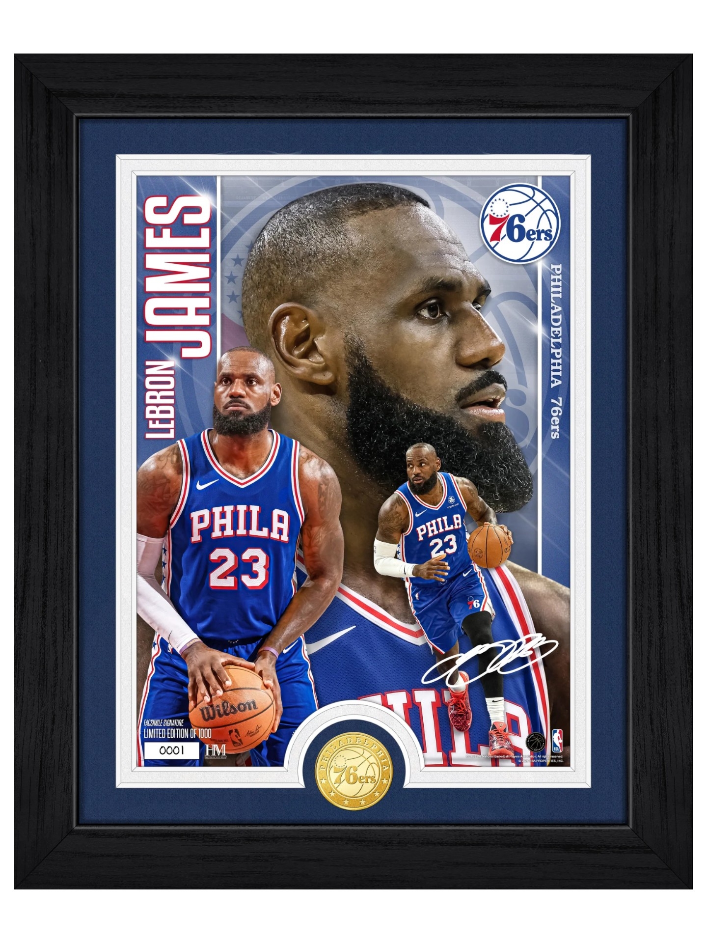 LeBron James Philadelphia 76ers Artist Proof Bronze Coin NBA Gerahmtes Bild
