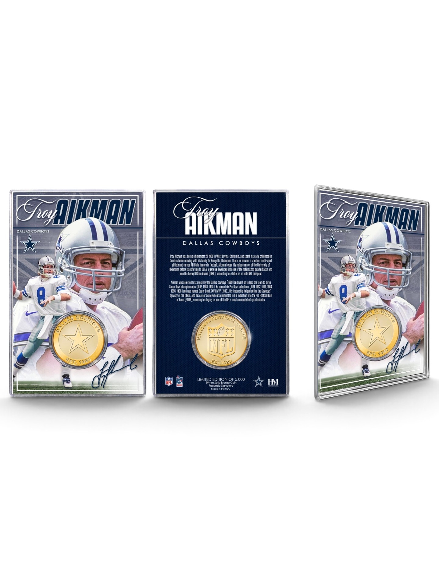 Troy Aikman Dallas Cowboys Acrylic Bronze NFL Coin Card