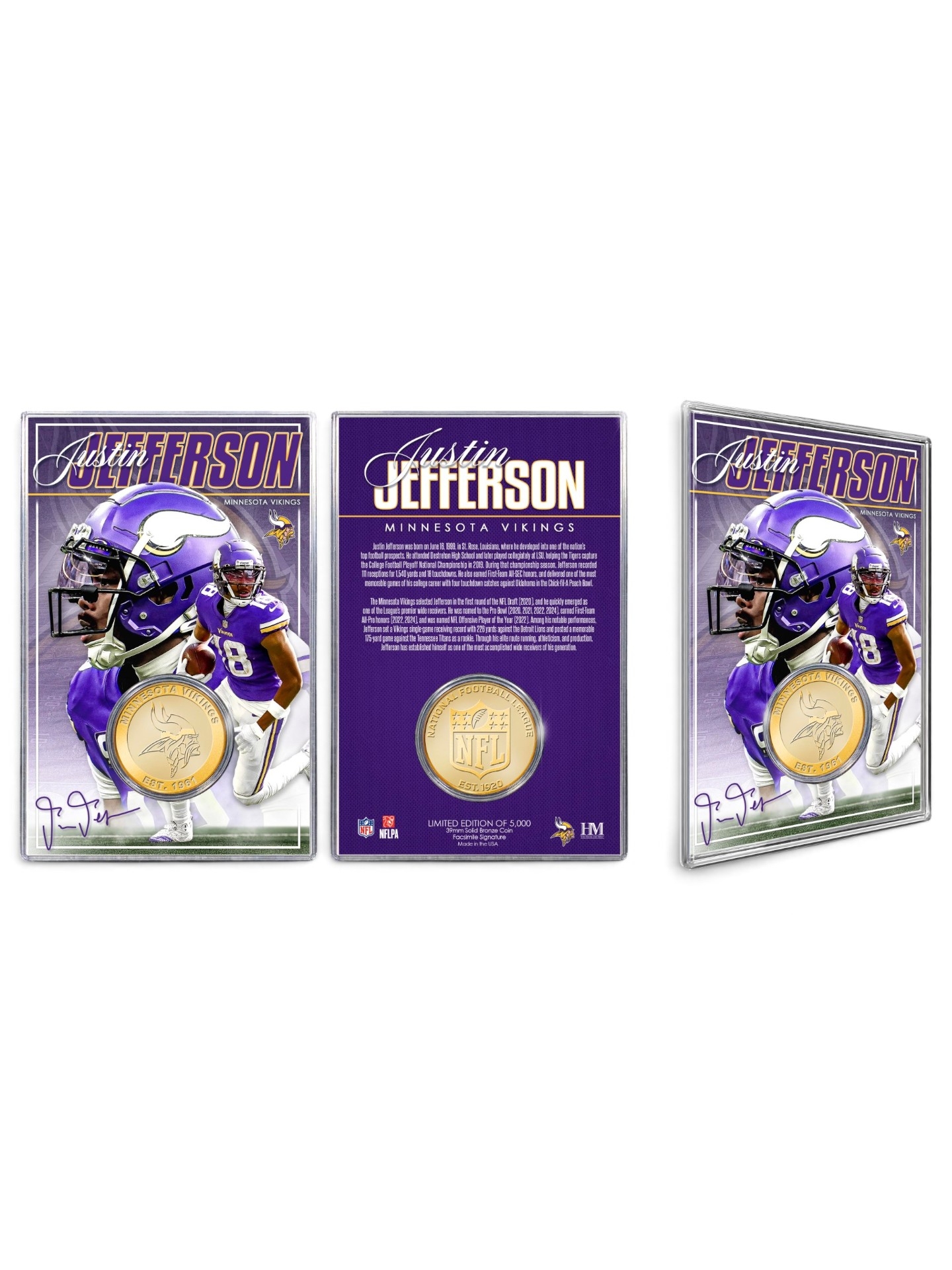 Justin Jefferson Minnesota Vikings Acrylic Bronze NFL Coin Card