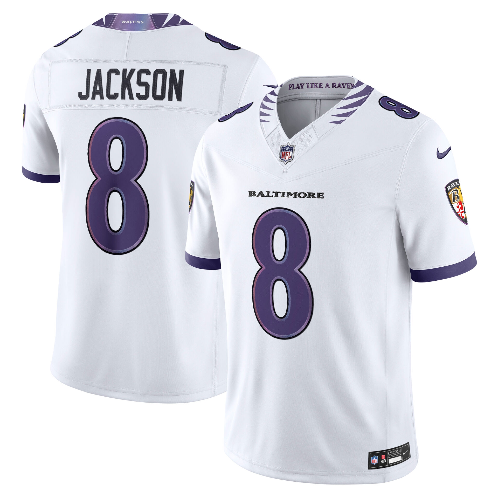 Lamar Jackson #8 Baltimore Ravens Sewn Down Limited NFL Trikot Weiß