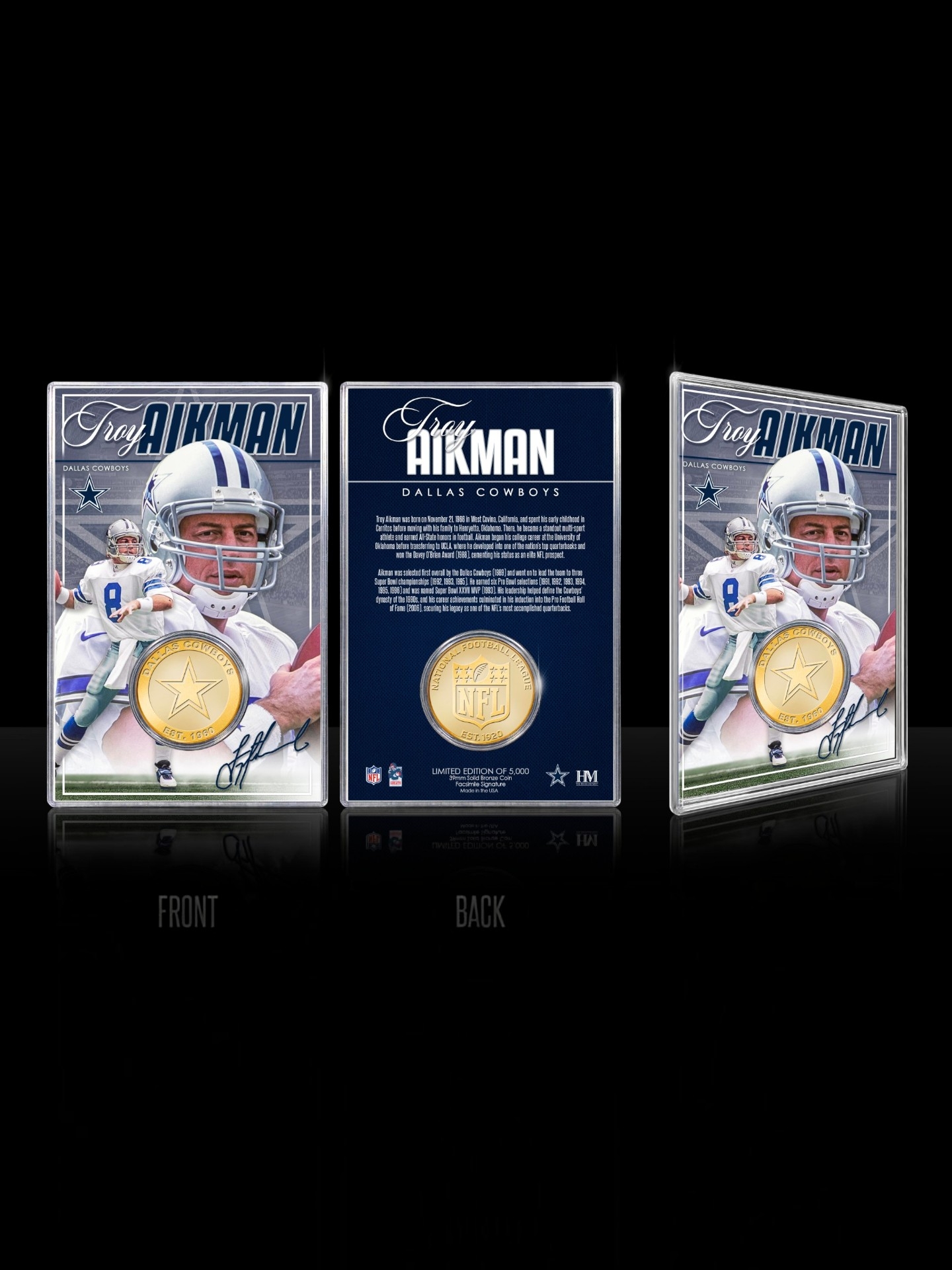 Troy Aikman Dallas Cowboys Acrylic Bronze NFL Coin Card