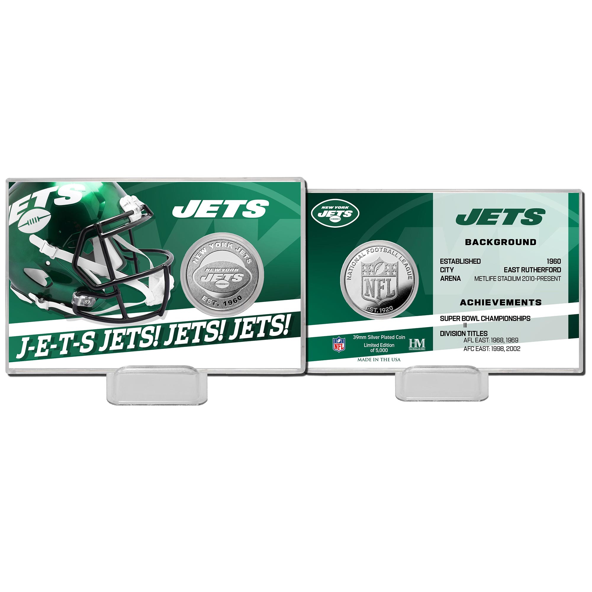 New York Jets Team History Highland Mint Silver Coin Card