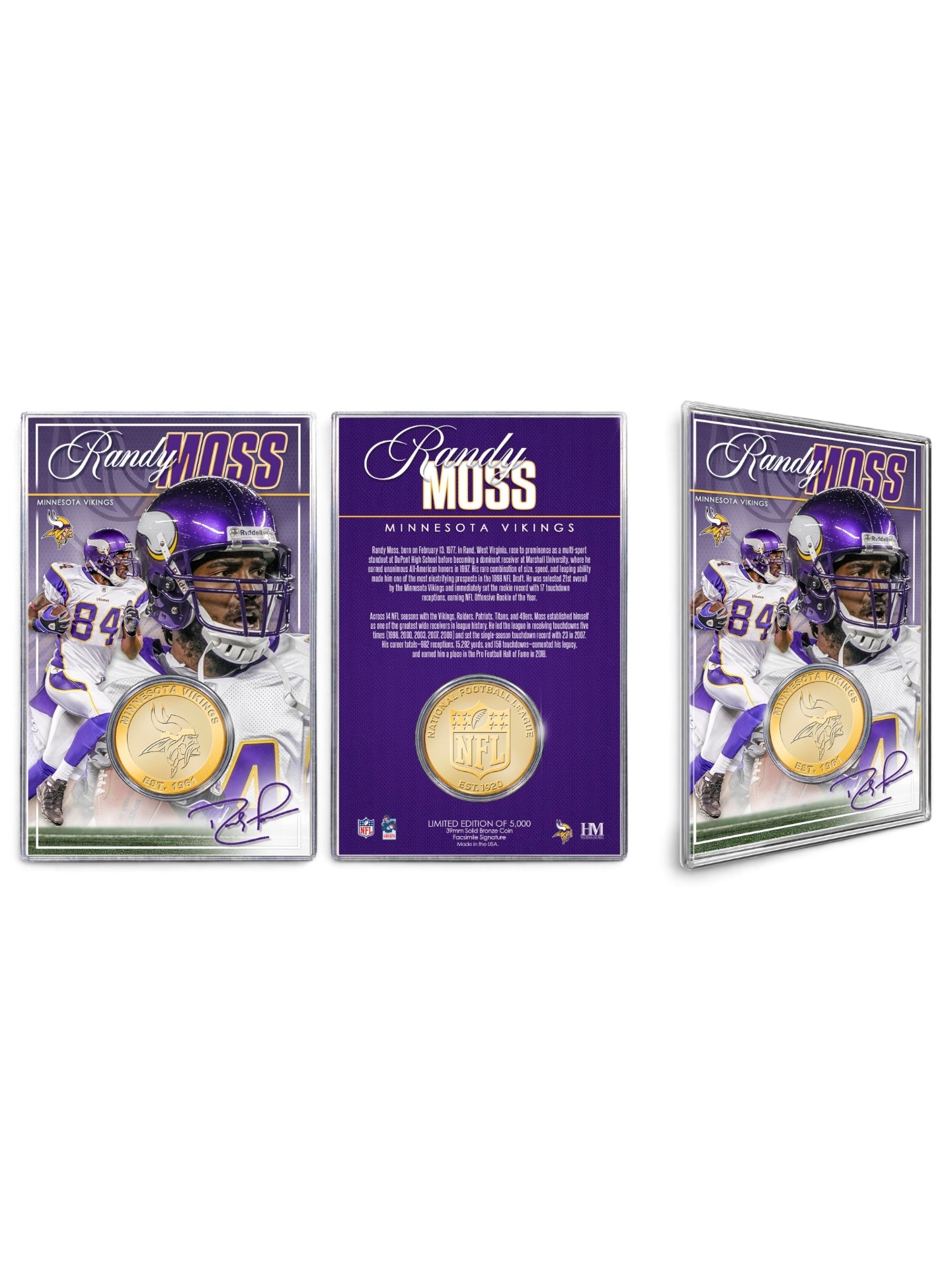 Randy Moss Minnesota Vikings Acrylic Bronze NFL Coin Card