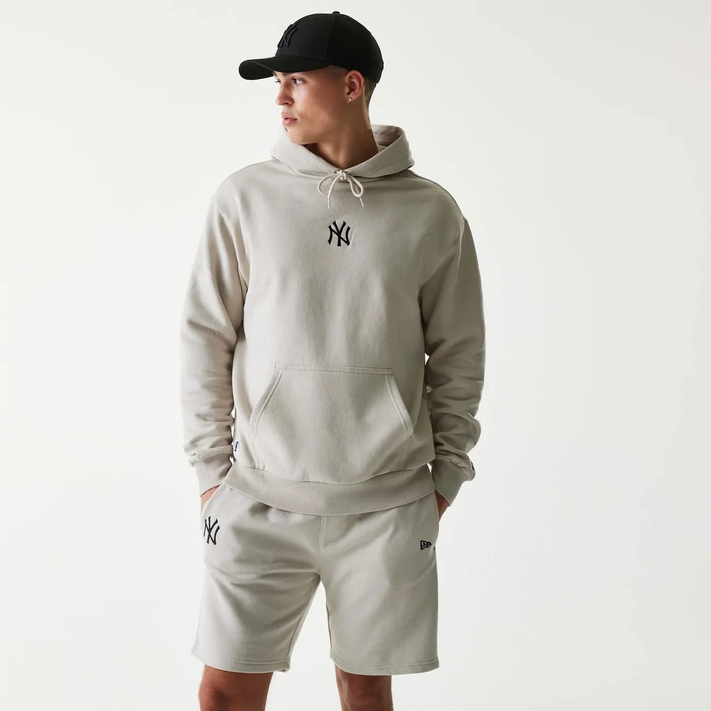 New York Yankees Small Logo MLB Hoodie Stone Gray