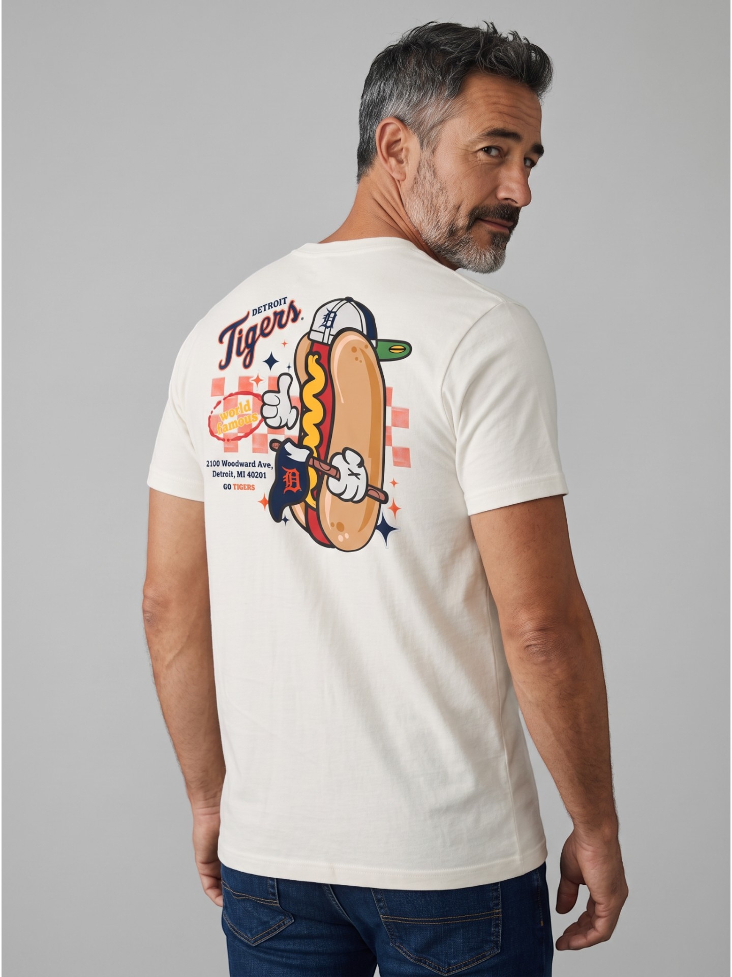 Detroit Tigers Ballpark Hot Dog Oversized MLB T-Shirt Cream