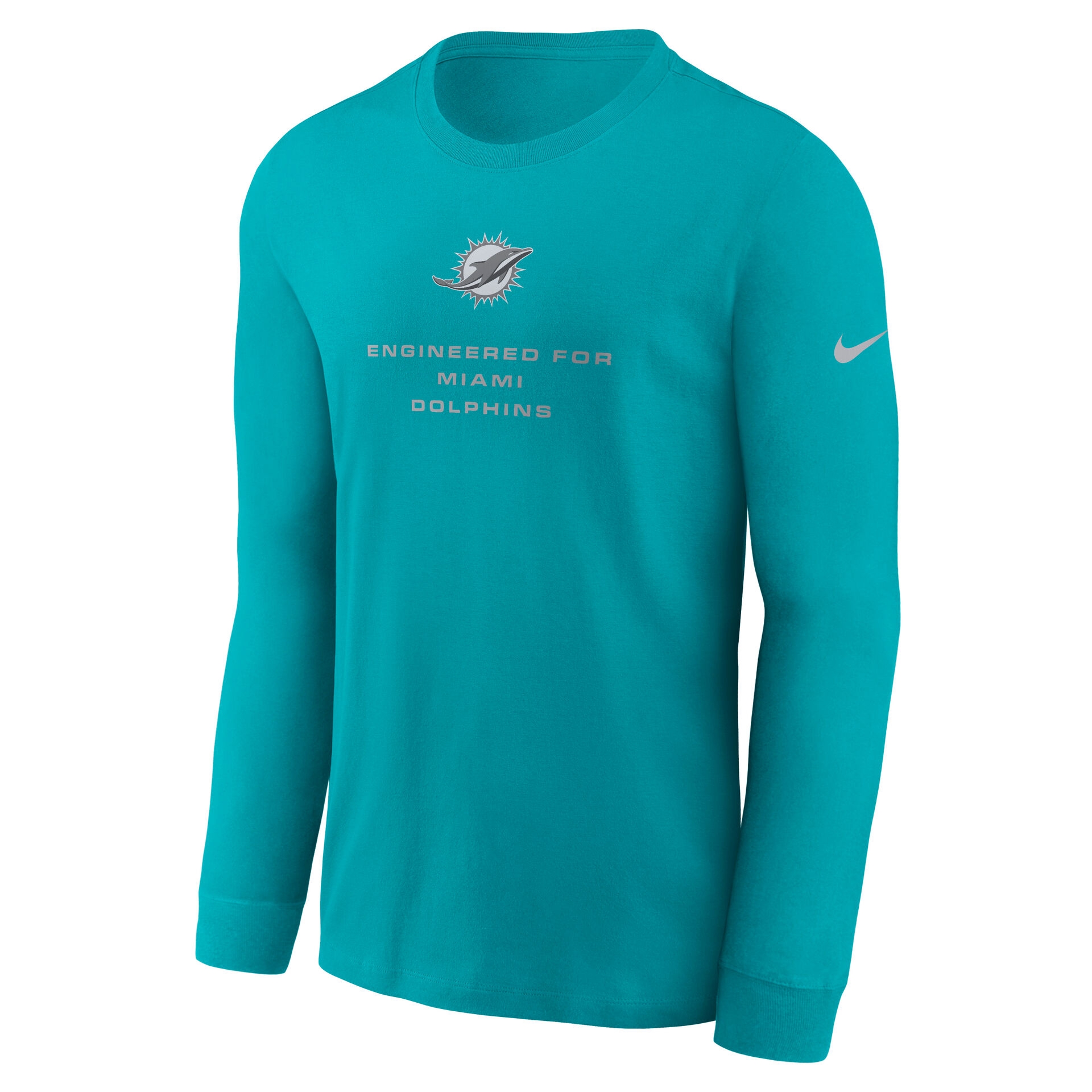 Miami Dolphins 2026 NFL Sideline Bold Arch Dri-Fit Long Sleeve T-Shirt Aqua
