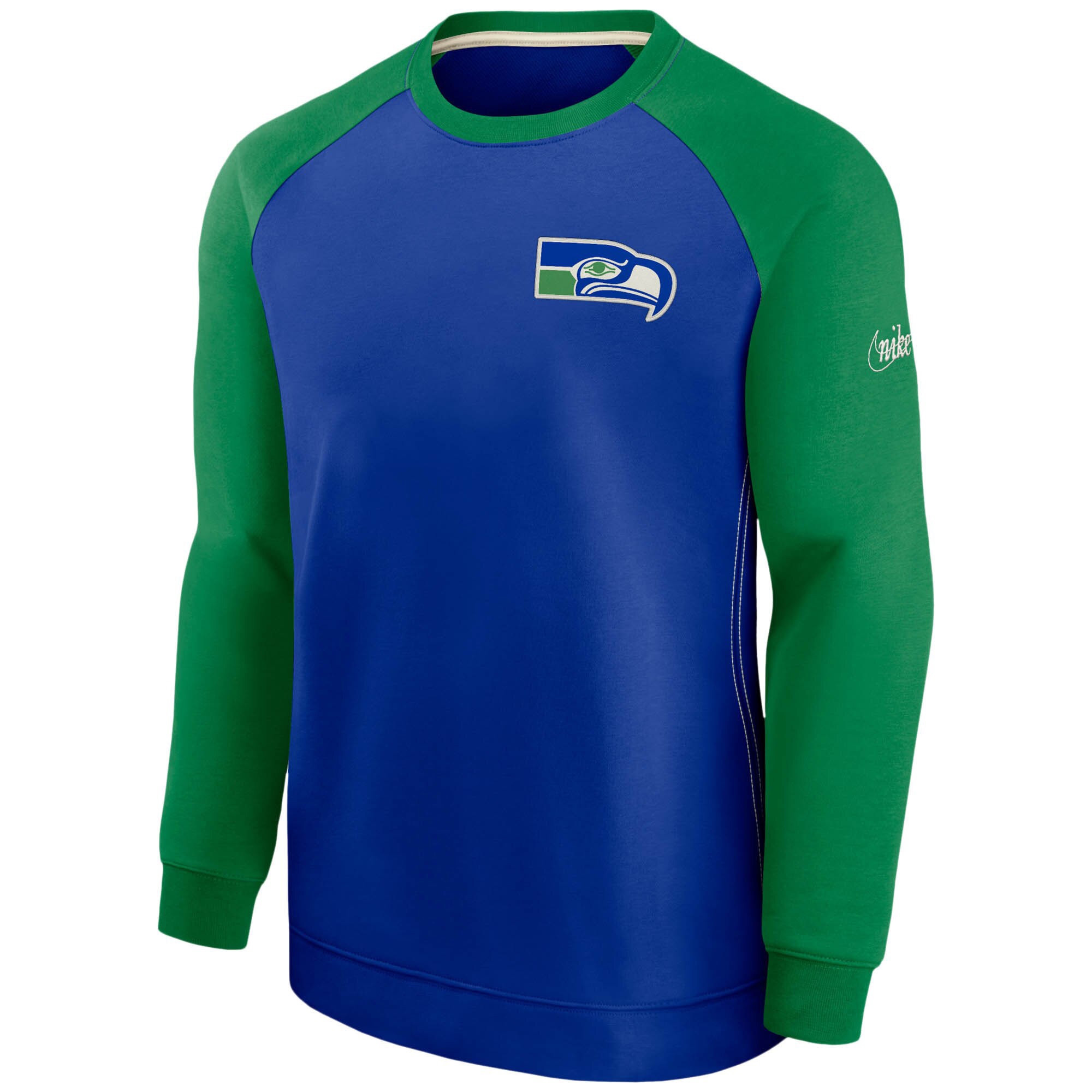 Seattle Seahawks Raglan NFL Throwback Nike Crewneck Pullover