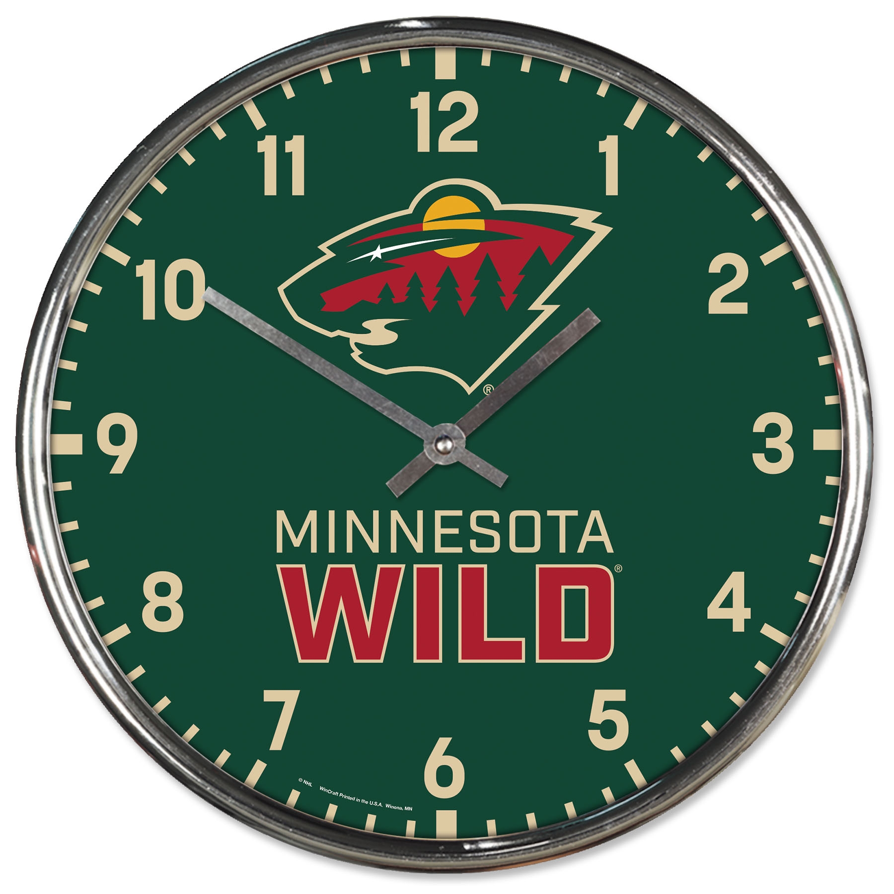 Minnesota Wild Chrome NHL Team Design Wanduhr