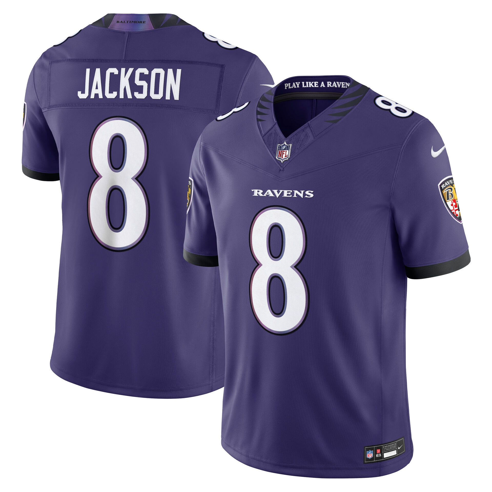 Lamar Jackson #8 Baltimore Ravens Sewn Down Limited NFL Trikot Lila