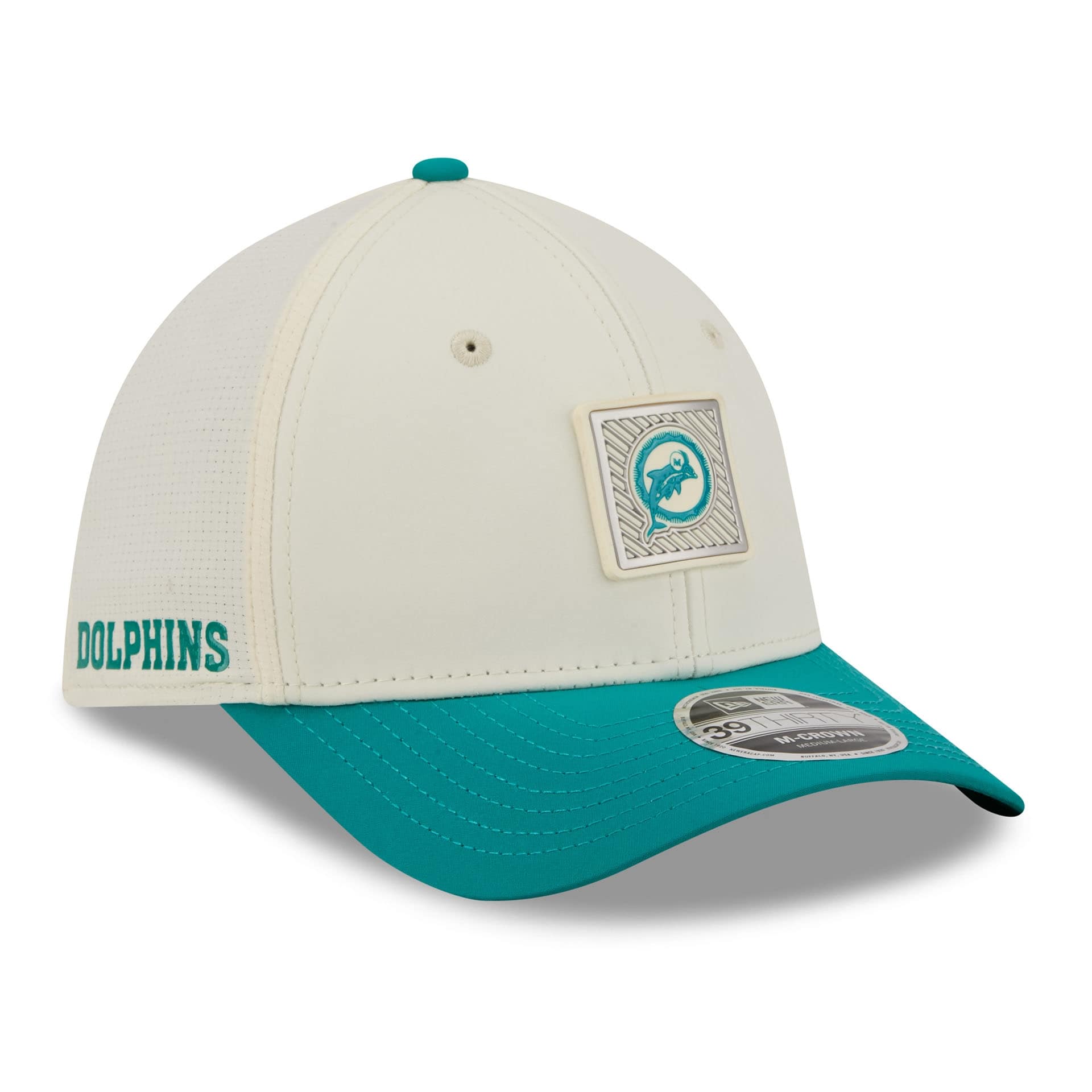 Miami Dolphins Historic Logo 2026 NFL Training Camp 39THIRTY Flex Cap Cream/Aqua