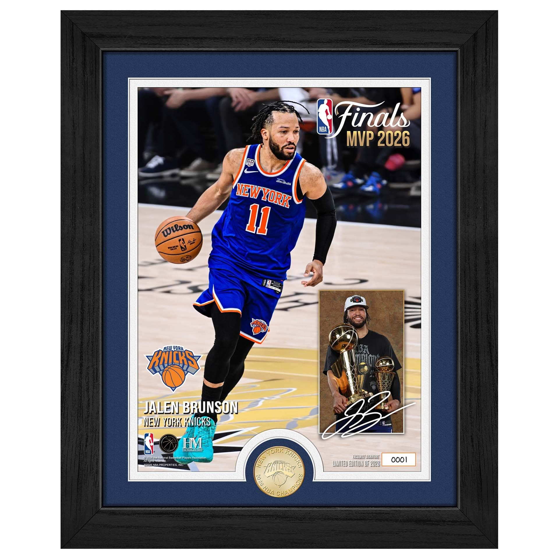 Jalen Brunson NY Knicks 2026 NBA Finals MVP Bronze Coin Framed Photo