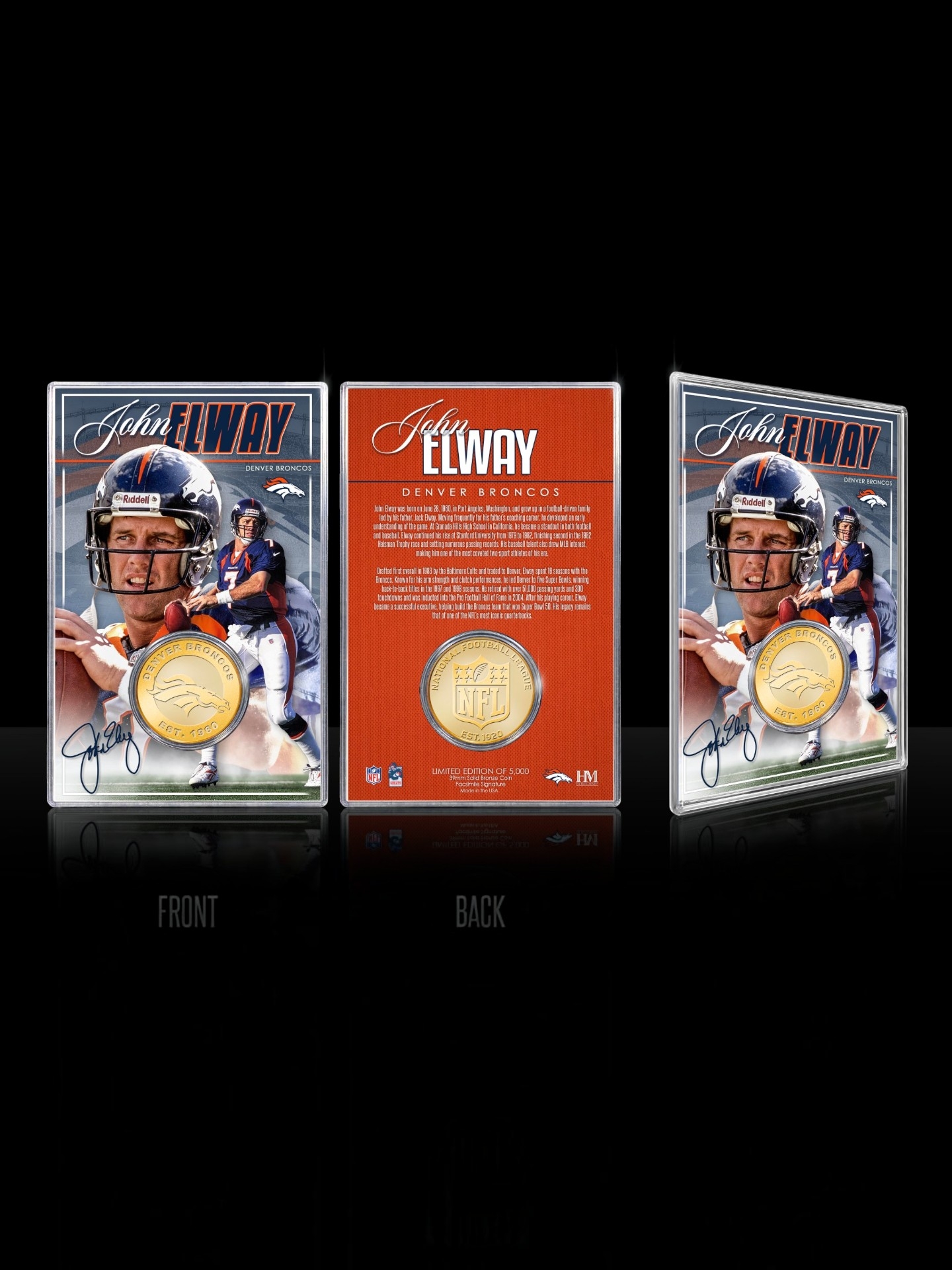John Elway Denver Broncos Acrylic Bronze NFL Coin Card
