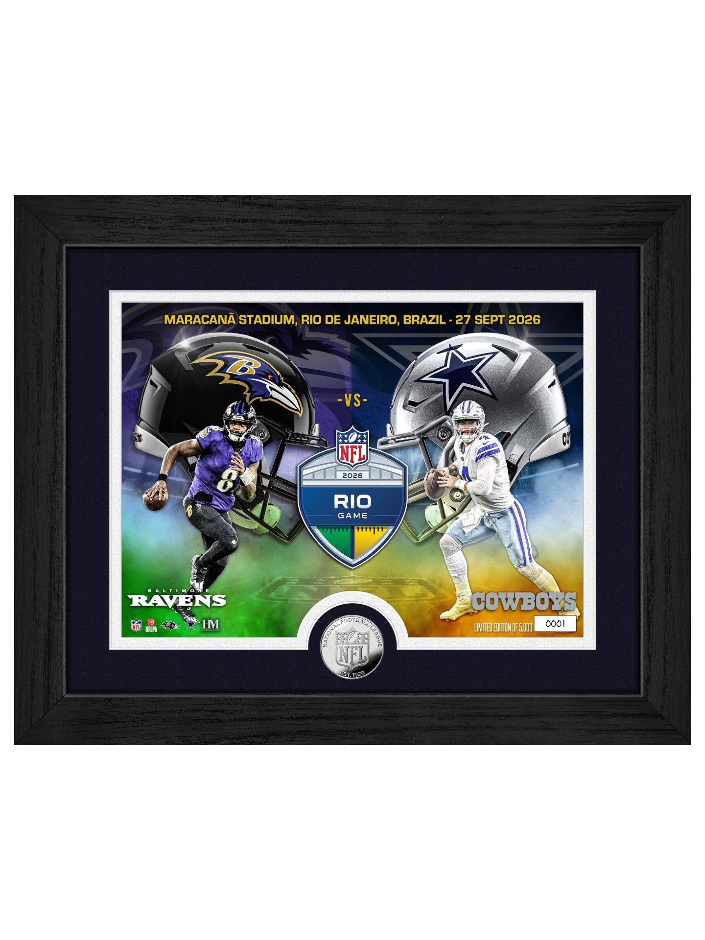 2026 NFL Rio Game Ravens vs Cowboys Silver Coin Gerahmtes NFL Bild