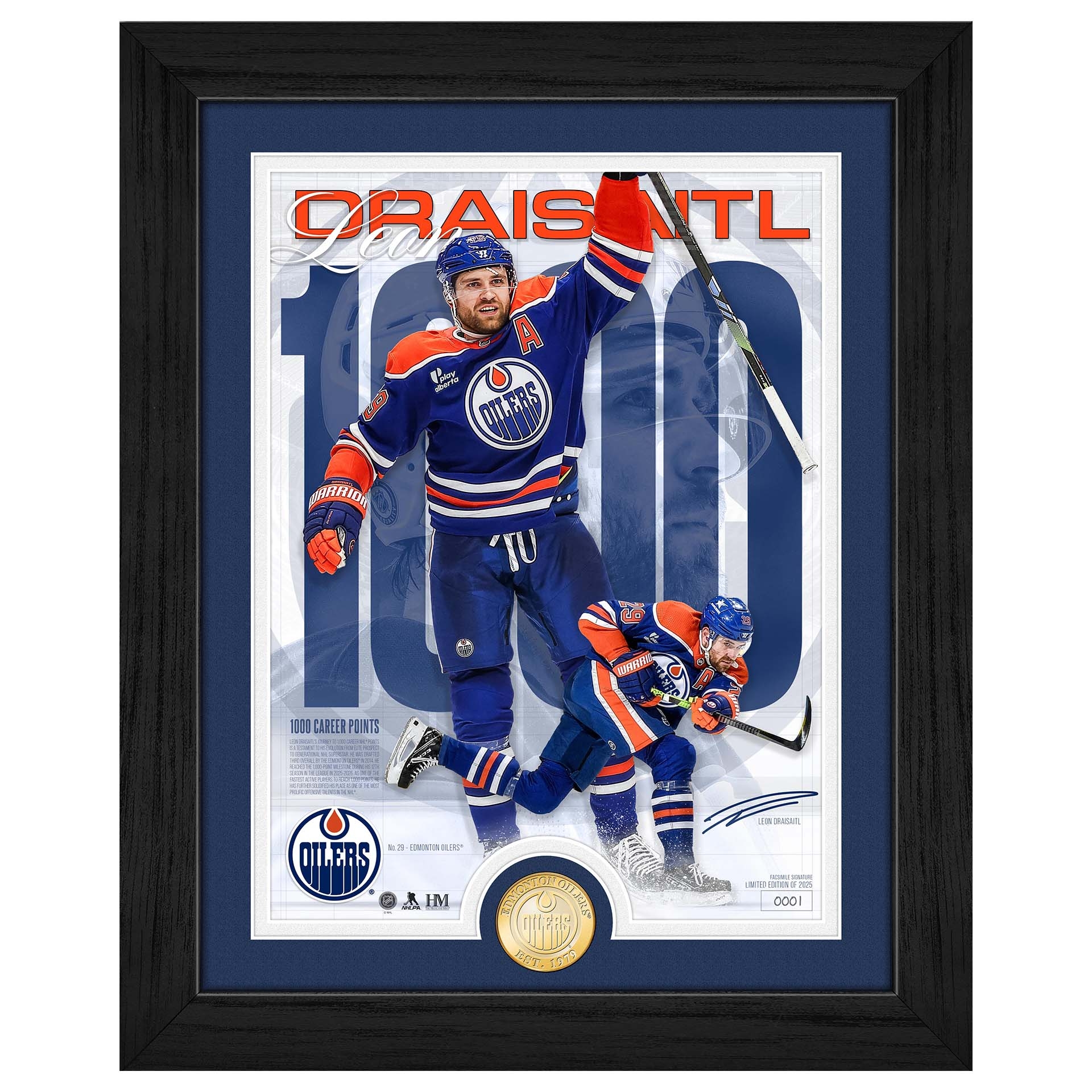 Leon Draisaitl Edmonton Oilers 1000 Points Bronze Coin NHL Photo Frame