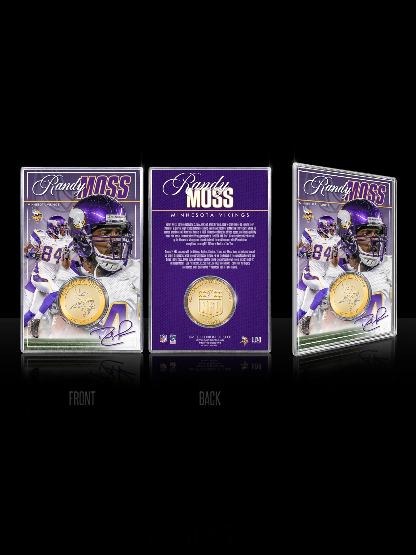 Randy Moss Minnesota Vikings Acrylic Bronze NFL Coin Card