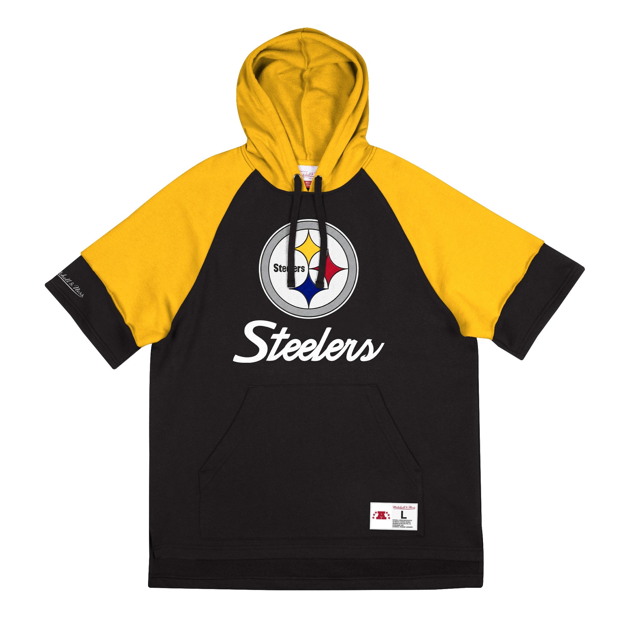 Pittsburgh Steelers Mitchell & Ness Cut Sleeves Fleece Short Sleeve NFL Hoodie