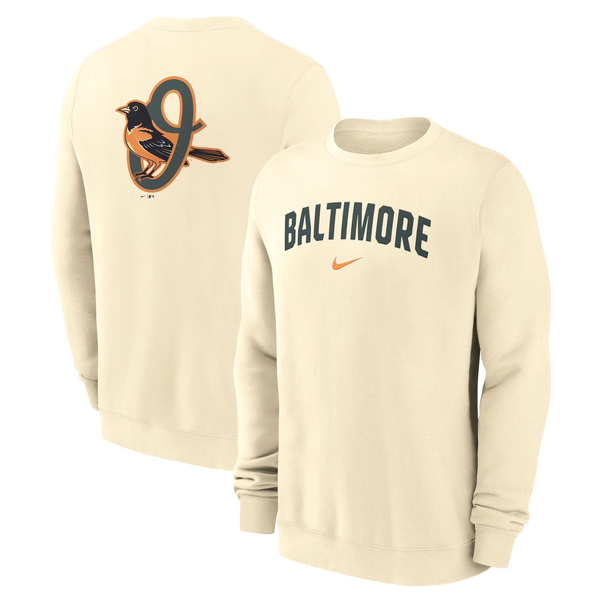 Baltimore Orioles City Connect 2-Hit Club Crew Pullover Natural