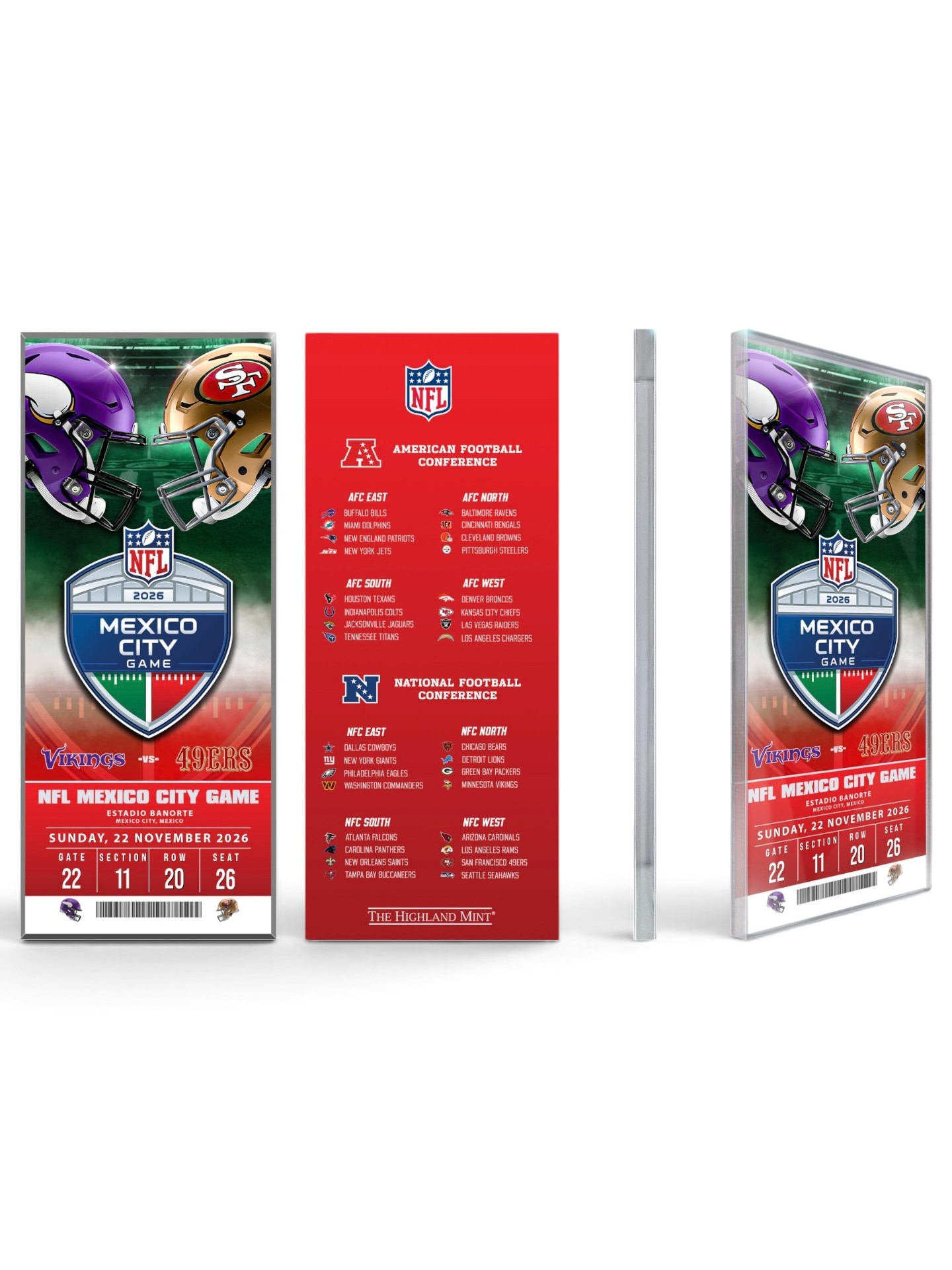 2026 NFL Mexico City Game Vikings vs 49ers Acrylic Ticket