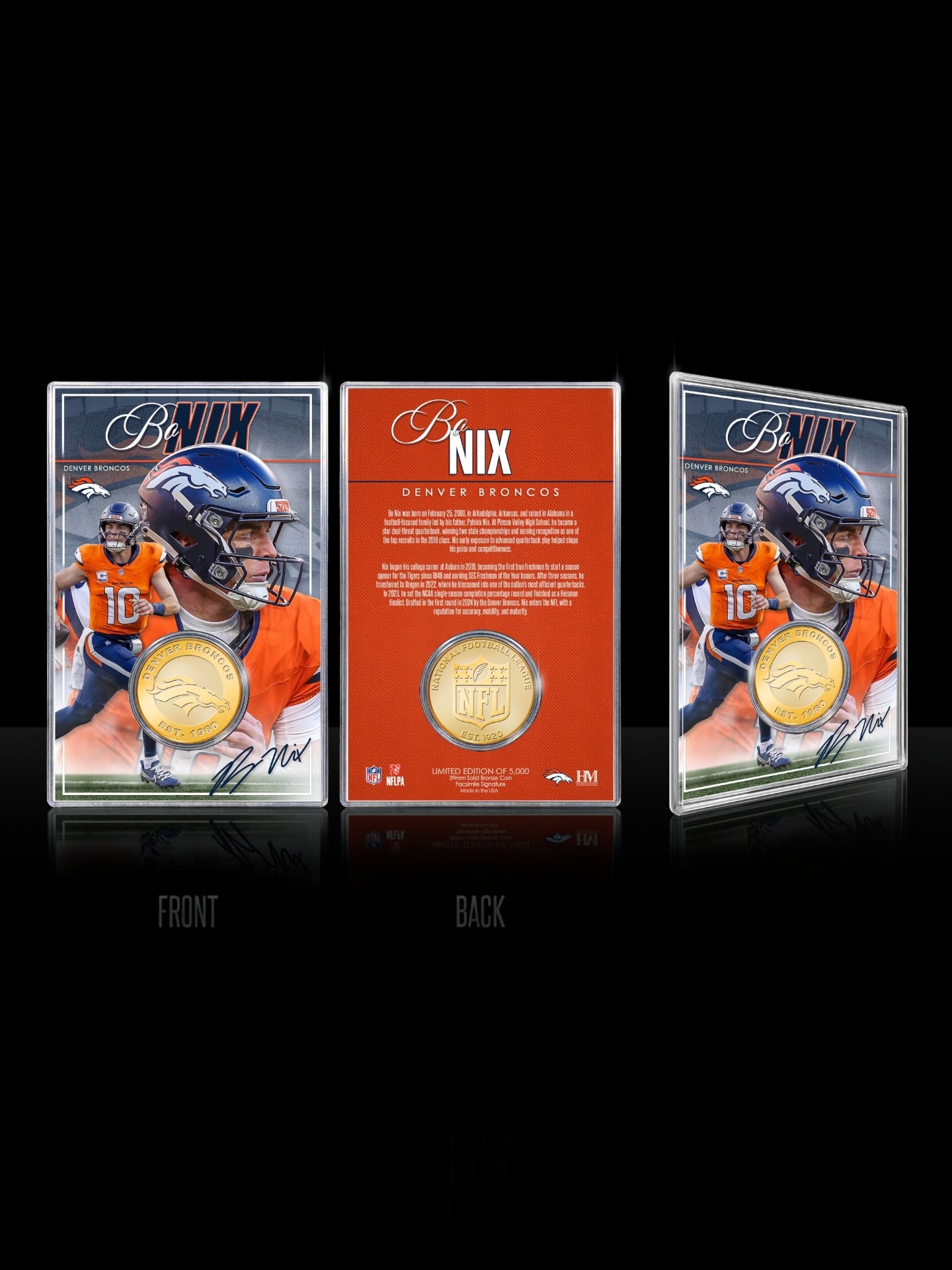 Bo Nix Denver Broncos Acrylic Bronze NFL Coin Card