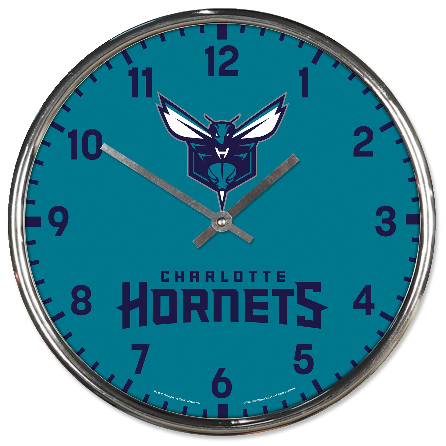 Charlotte Hornets Chrome NBA Team Design Wanduhr