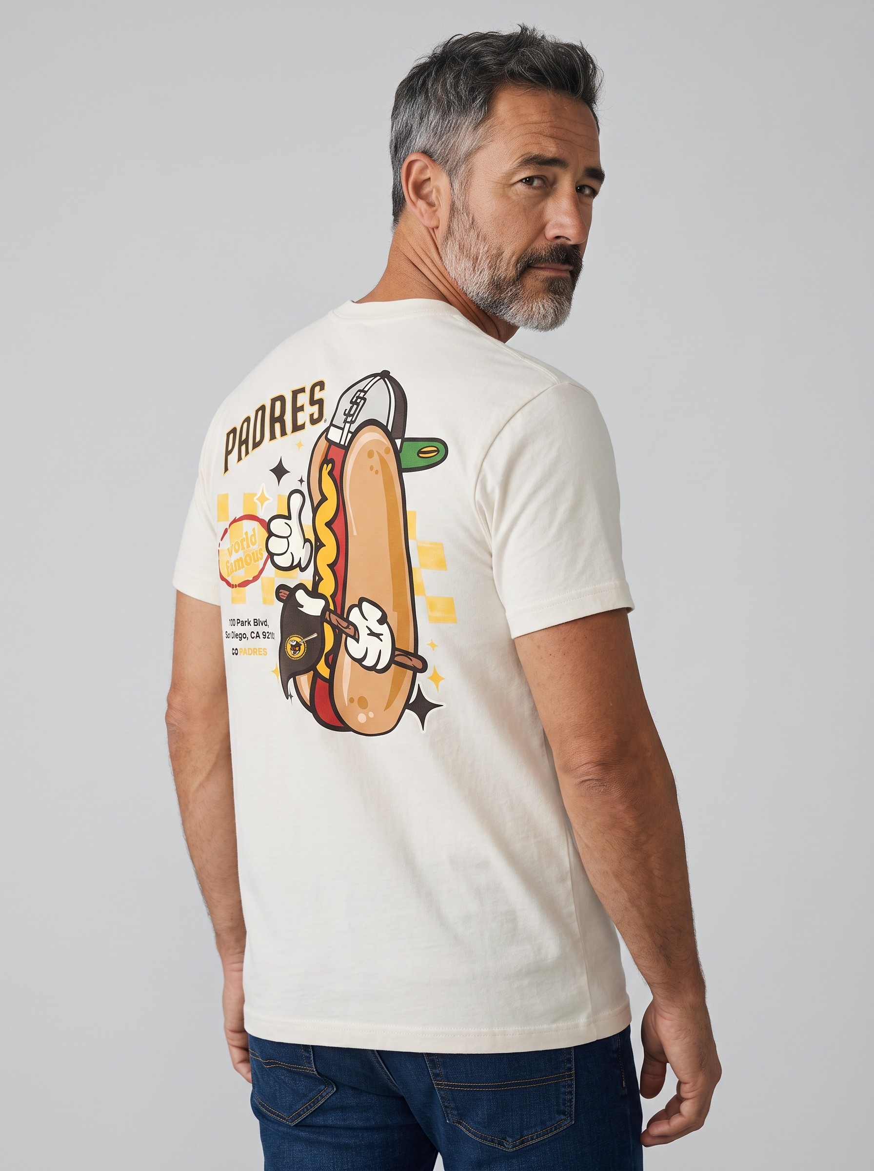 San Diego Padres Ballpark Hot Dog Oversized MLB T-Shirt Cream
