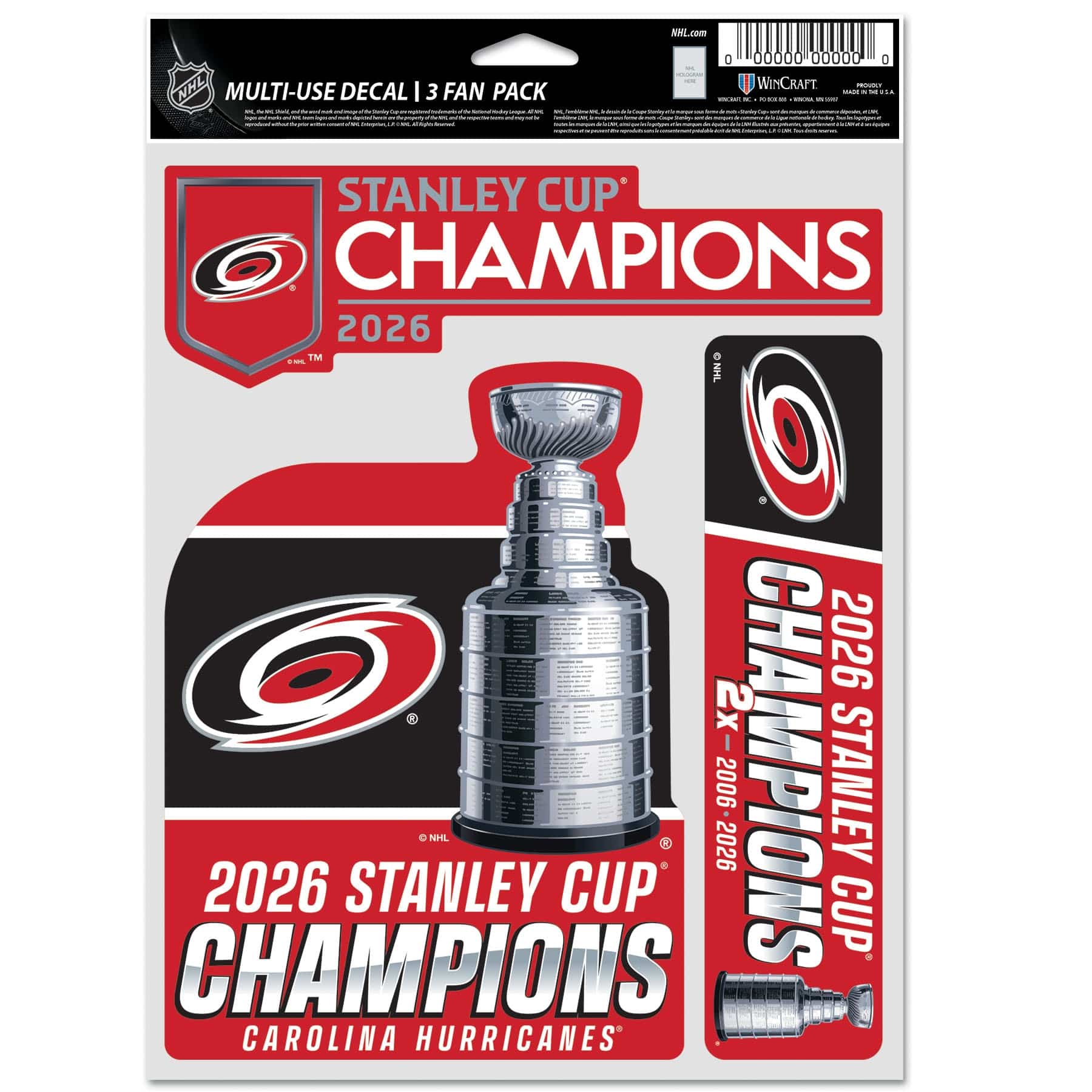 Carolina Hurricanes 2026 Stanley Cup Champions Aufkleber-Set (3 Stk.)